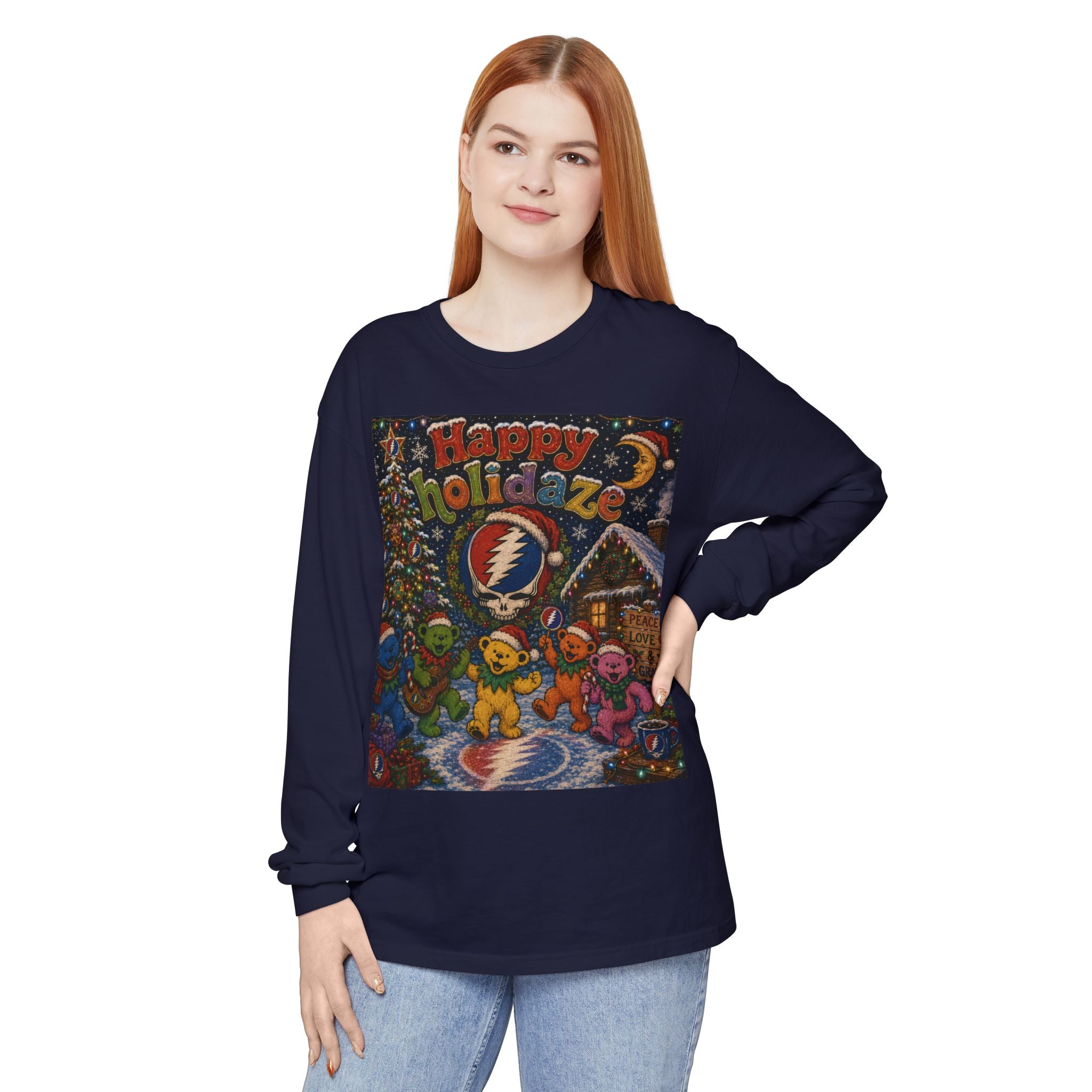 Grateful Dead "Happy Holidaze" Bears Long Sleeve Shirt | Holiday Music Tee, gift for deadhead, ugly christmas shirt