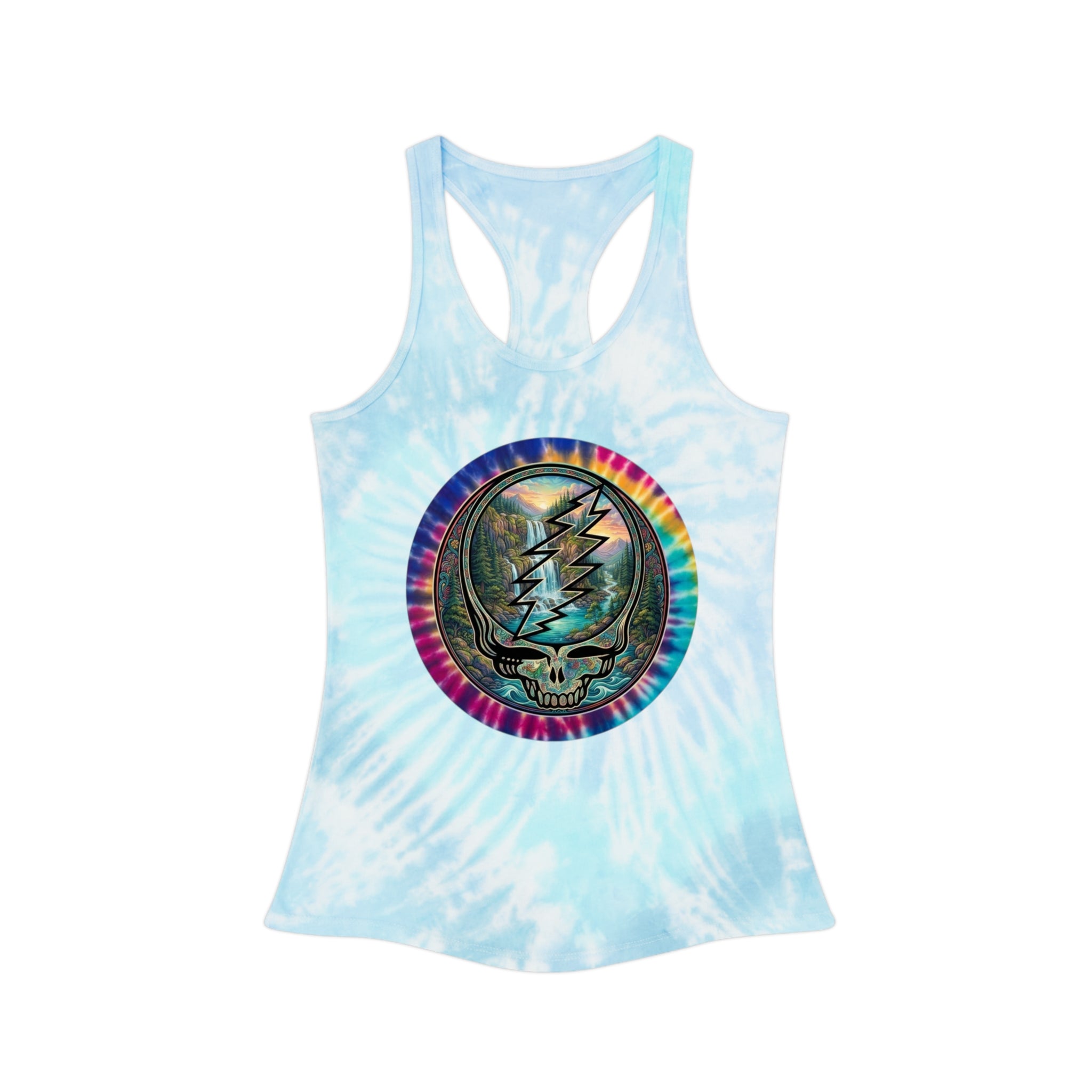 Steal Your Face Skull Lightning Bolt Tie Dye Racerback Tank, Grateful Dead Gift for a deadhead, her,him,dad,mom
