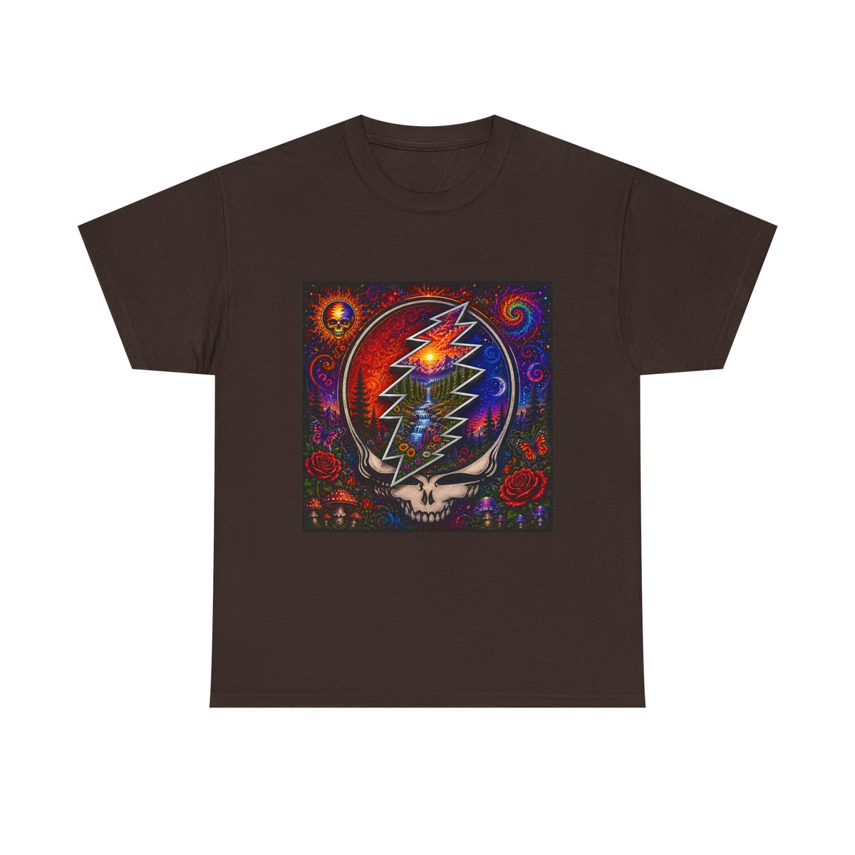 Psychedelic Steal Your Face Skull T-Shirt | Colorful Lightning Rose Grateful Dead Tee