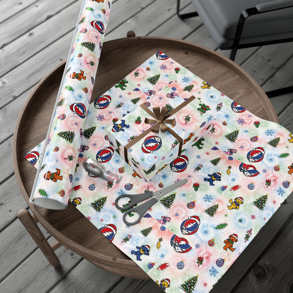 Grateful Dead Dancing Bears pattern , gift for deadhead, Gift Wrap Paper | Holiday Tie-Dye Stocking Stuffer Wrap