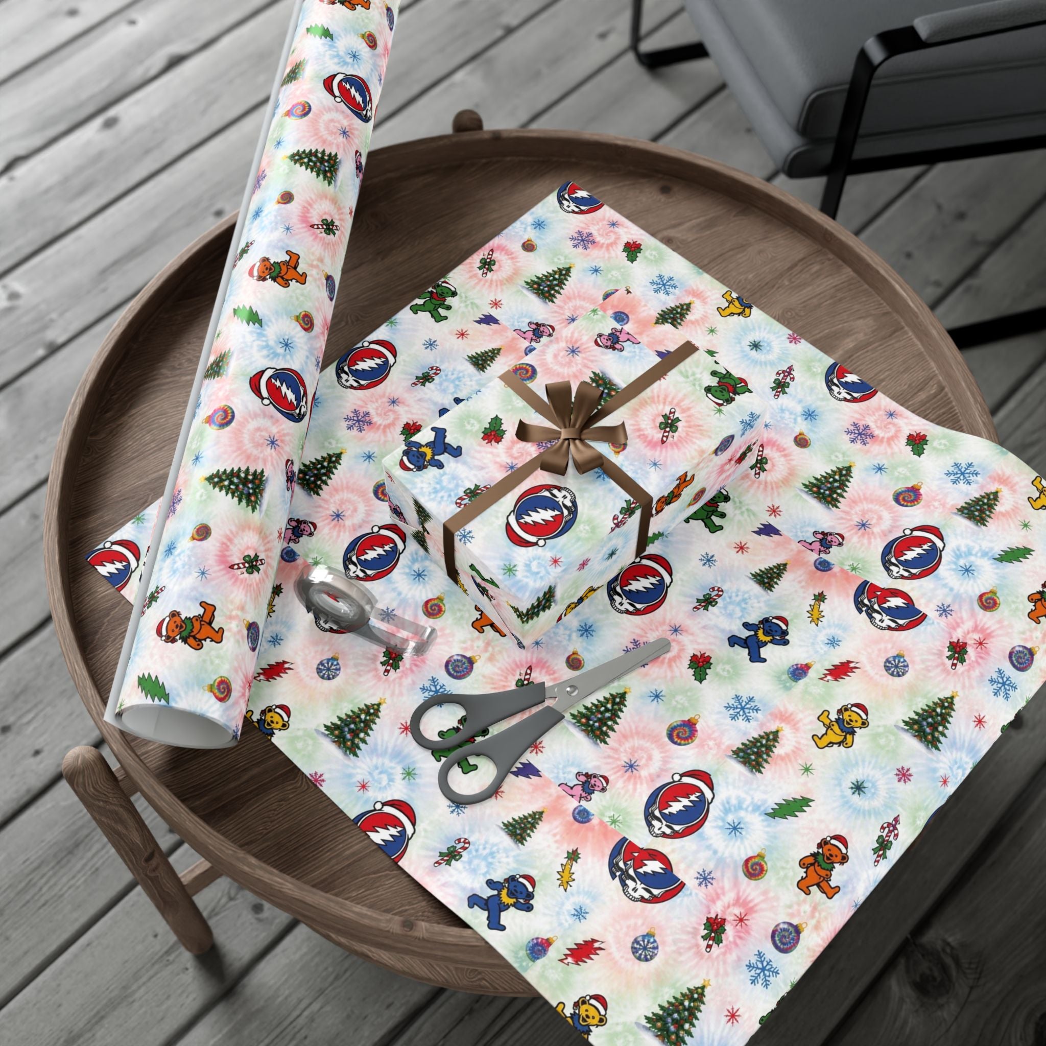 Grateful Dead Dancing Bears pattern , gift for deadhead, Gift Wrap Paper | Holiday Tie-Dye Stocking Stuffer Wrap