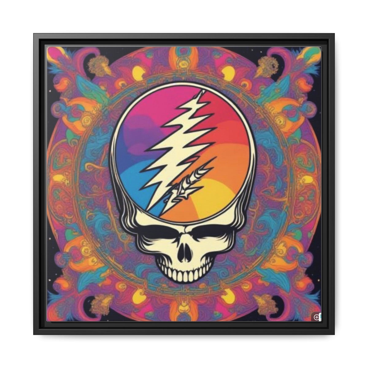 Psychedelic Lightning Skull Matte Canvas Framed | Grateful Dead Wall Art