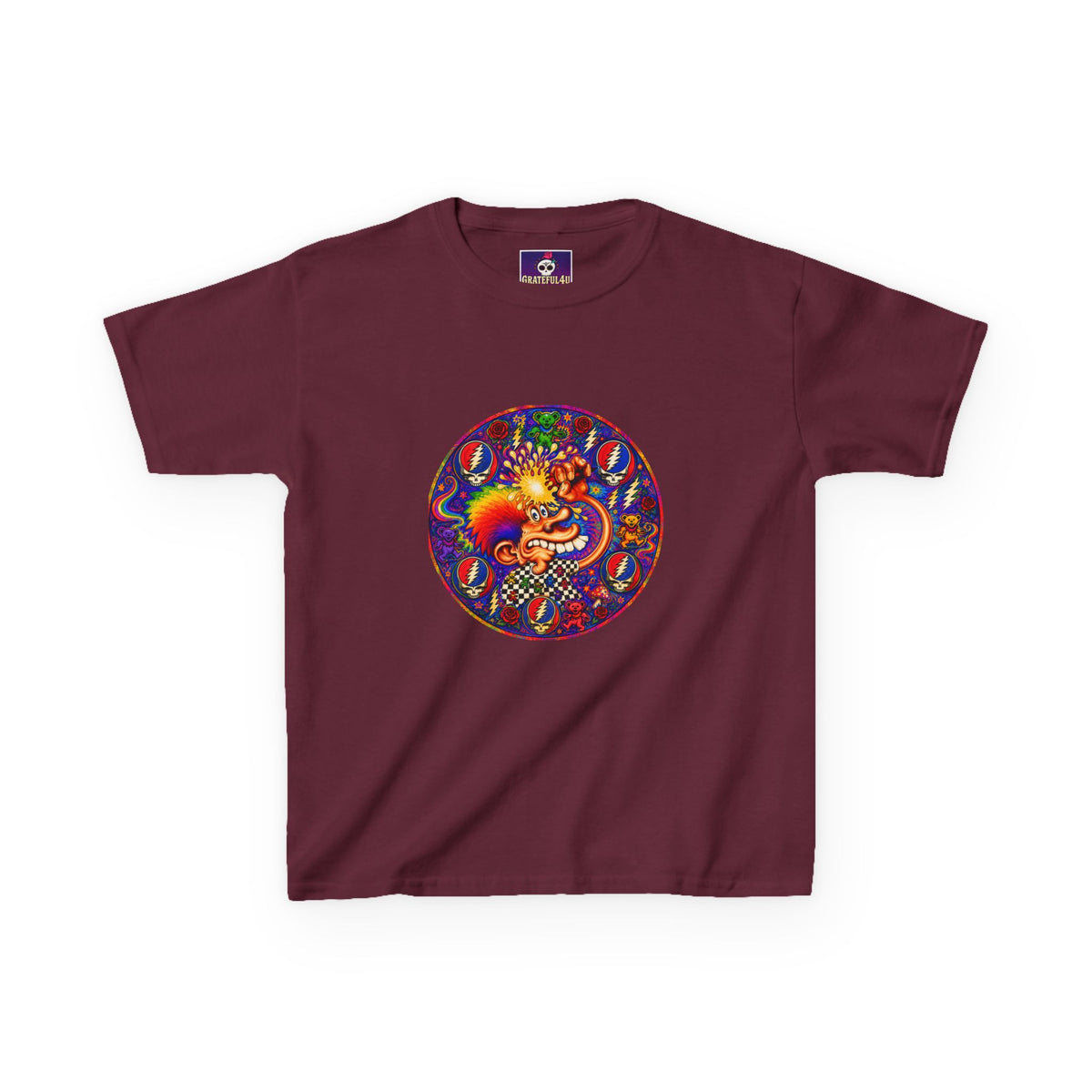 Psychedelic Grateful dead ice cream manKids T-Shirt | Colorful Mandala Circle Design