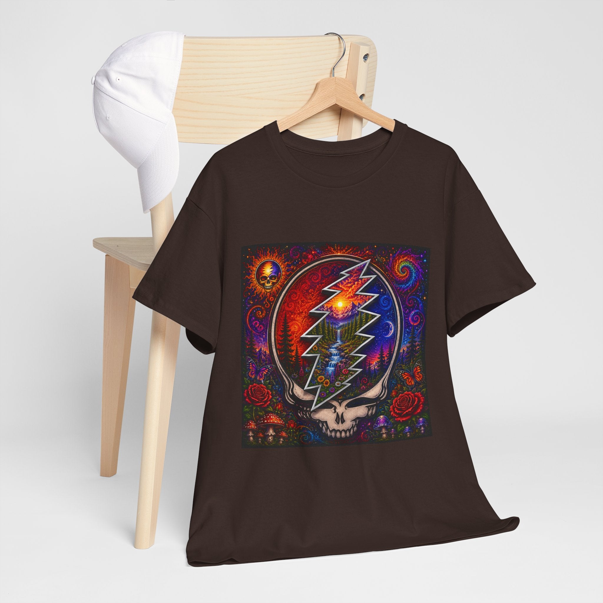 Psychedelic Steal Your Face Skull T-Shirt | Colorful Lightning Rose Grateful Dead Tee