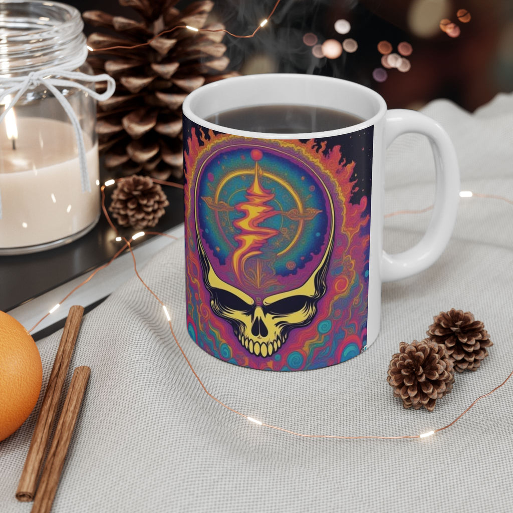 Psychedelic Cosmic Skull Mug | Colorful Trippy Space Design
