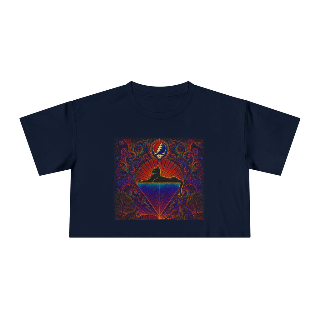 Cats down under the stars Psychedelic Sunrise Diamond Skull Tee | Crop Top