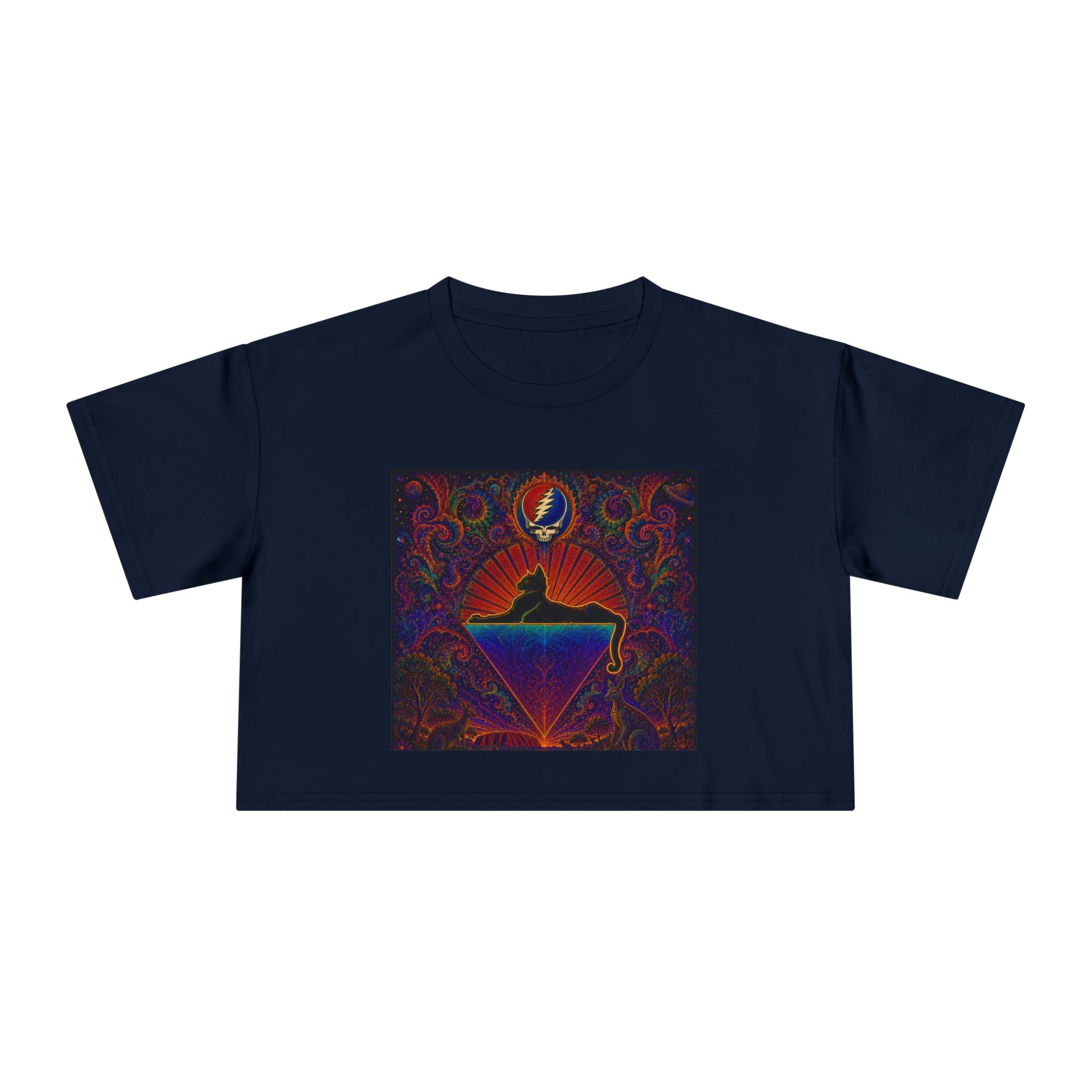 Cats down under the stars Psychedelic Sunrise Diamond Skull Tee | Crop Top