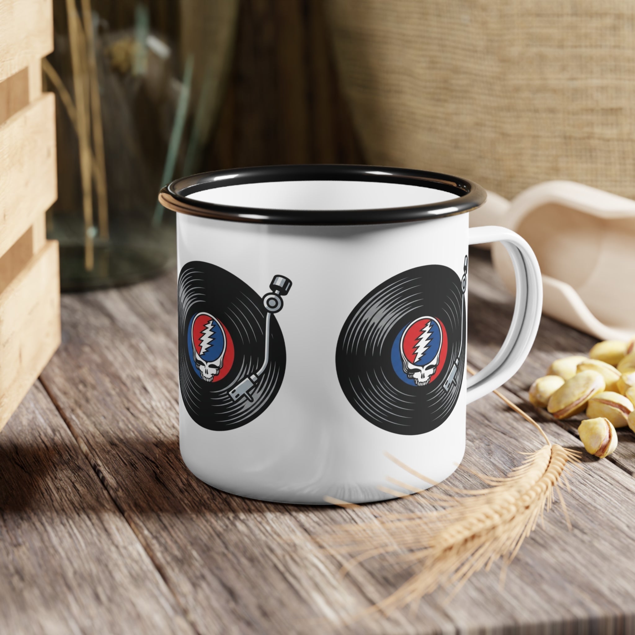 Grateful Dead Skull Lightning Record enamel camp cup | Vinyl Turntable Design