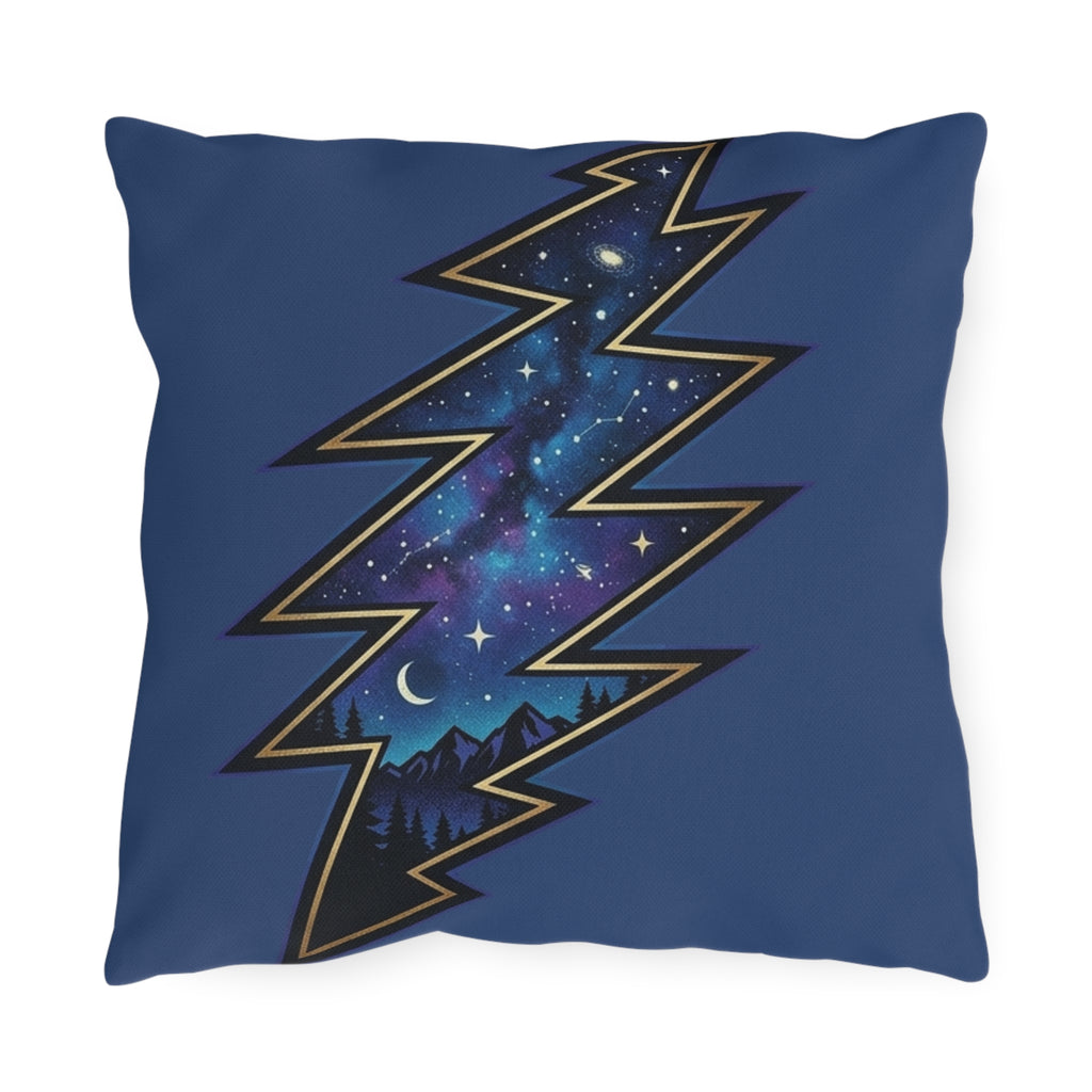 Night Sky Lightning Bolt Outdoor Pillow | Grateful vDead Galaxy Throw Pillow