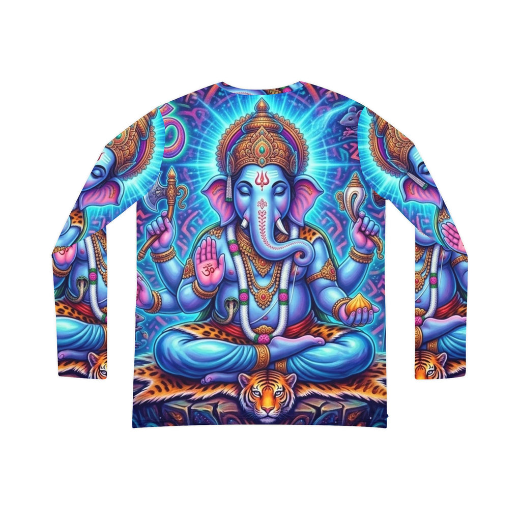 Blue Ganesha Illustration Long Sleeve gift for her, mom, friend, sister, yogi, yoga, hindu V-neck Shirt | Hindu Deity Art