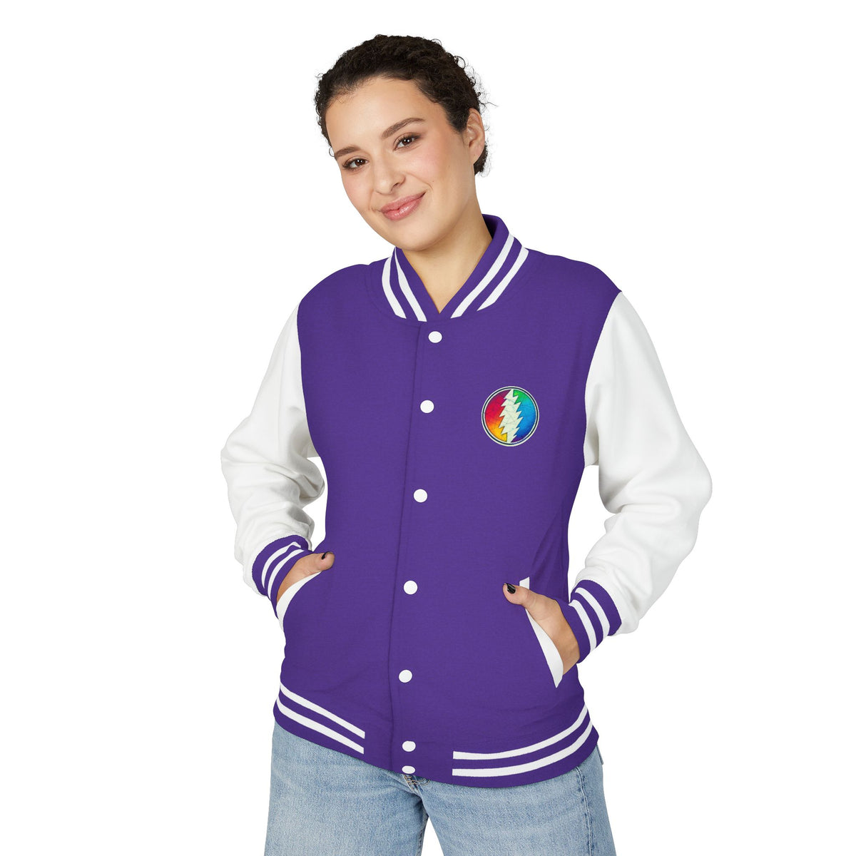 Rainbow Grateful Dead Steal Your Face Letterman Jacket | Varsity Jacket, gift for deadhead unisex