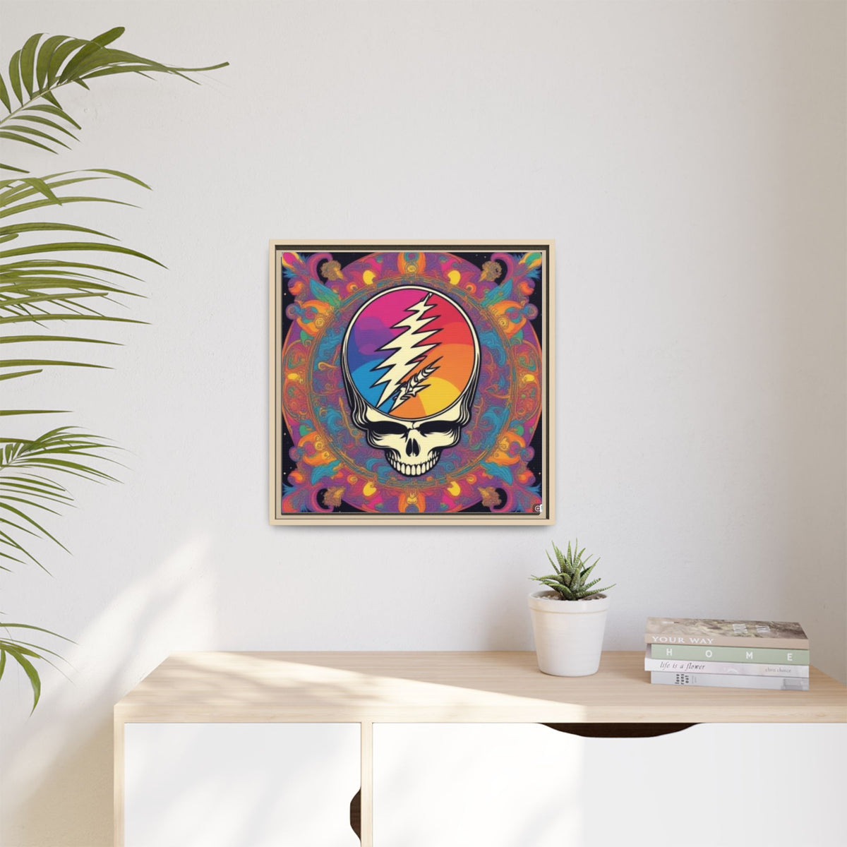 Psychedelic Lightning Skull Matte Canvas Framed | Grateful Dead Wall Art