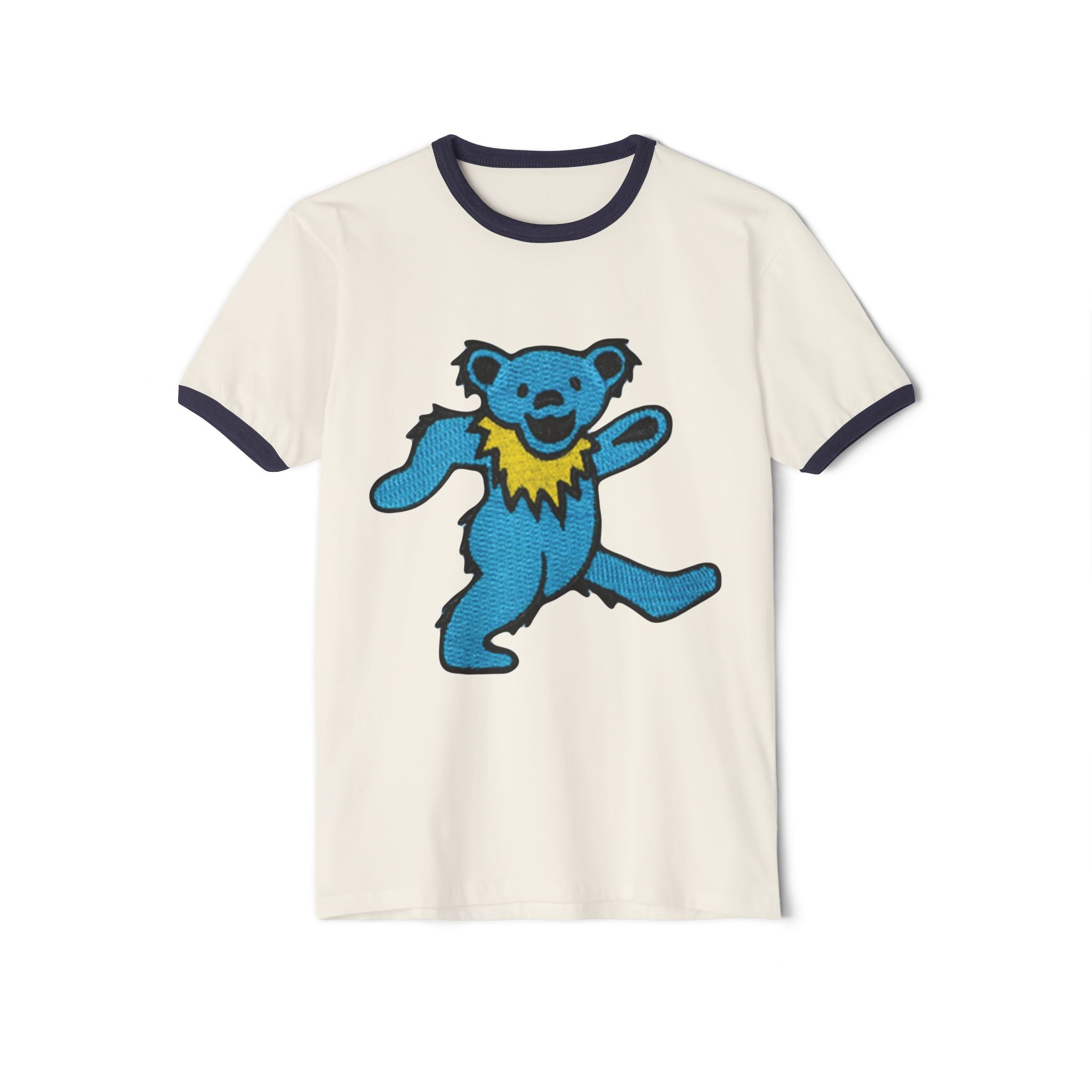 Dancing Blue Bear ringer tee | Vintage Grateful Dead-style bear shirt