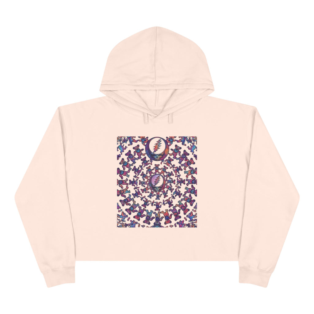 Grateful Dead bear mandala Crop Hoodie | Moon Phases Graphic, Pastel Aesthetic, gift for a deadhead, her,mom, grand mom, sister