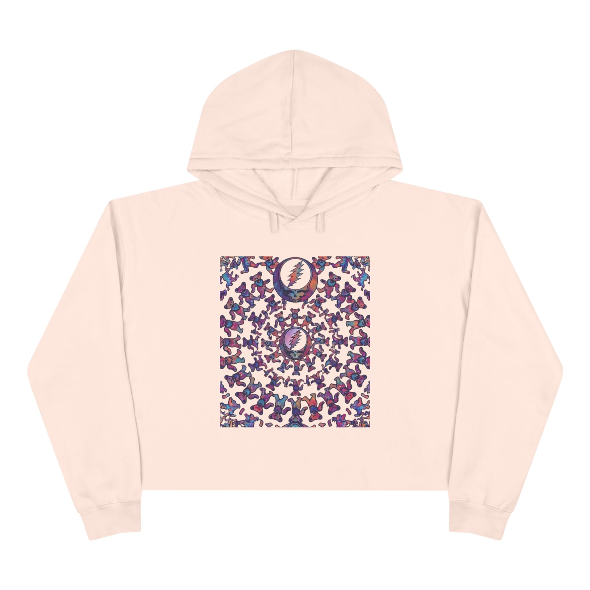 Grateful Dead bear mandala Crop Hoodie | Moon Phases Graphic, Pastel Aesthetic, gift for a deadhead, her,mom, grand mom, sister