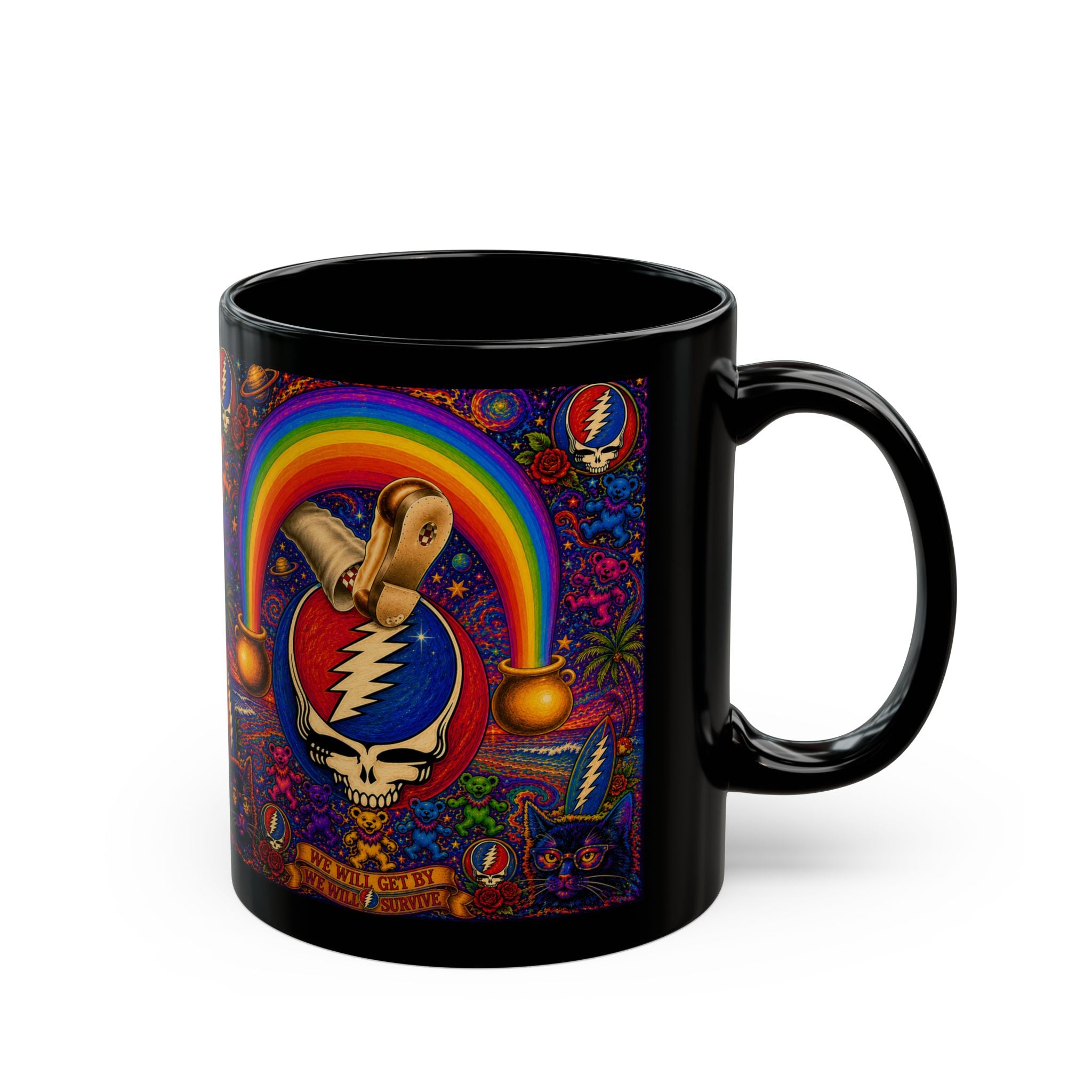 Grateful Dead Steal Your Face Rainbow Skull Mug | Black Ceramic Mug