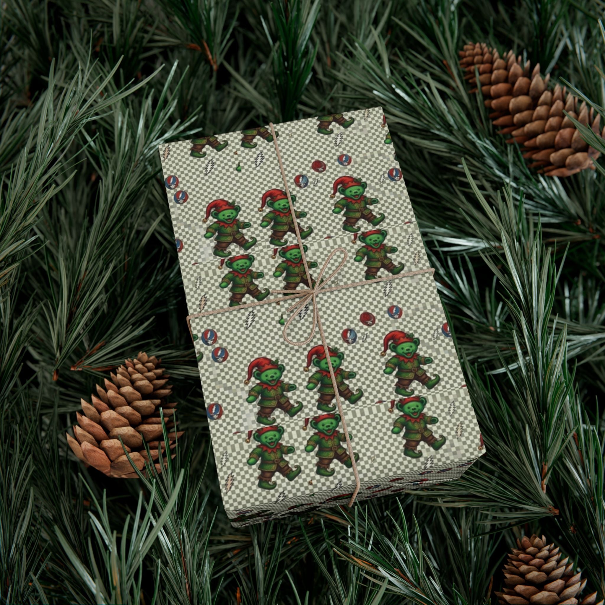 Grateful Dead Holiday Pattern Gift Wrap | Red Music Band Wrapping Paper