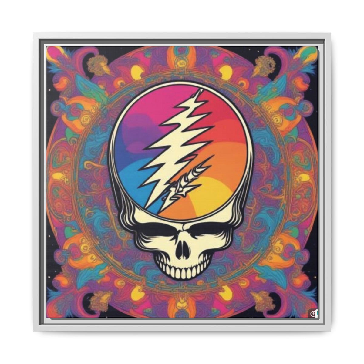 Psychedelic Lightning Skull Matte Canvas Framed | Grateful Dead Wall Art