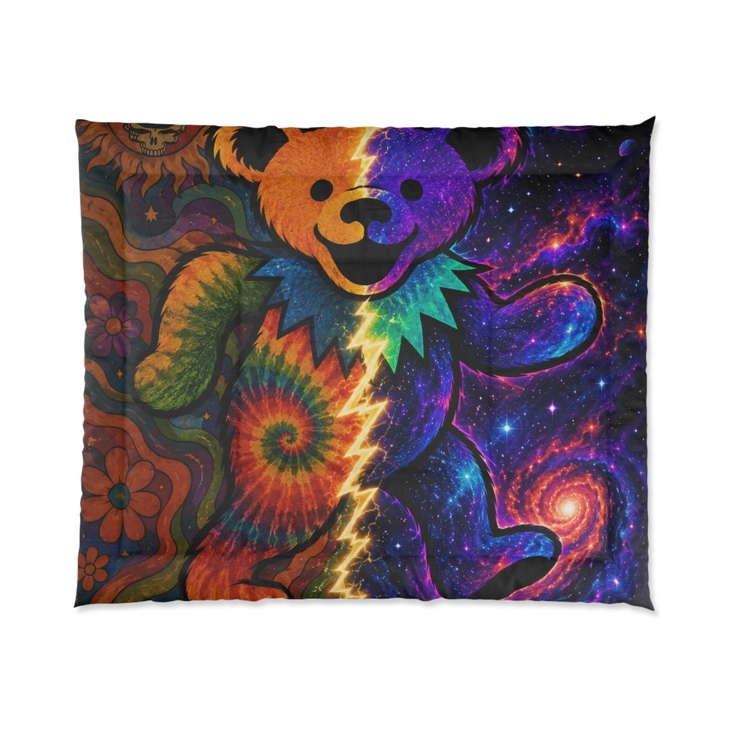 Tie-Dye Grateful Dead Bear Comforter | Psychedelic Space Spiral Bedding