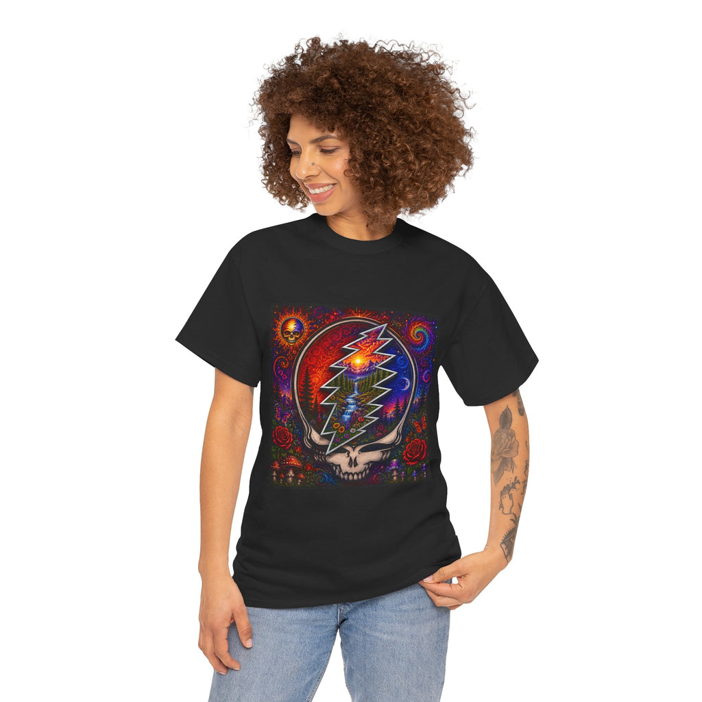 Psychedelic Steal Your Face Skull T-Shirt | Colorful Lightning Rose Grateful Dead Tee