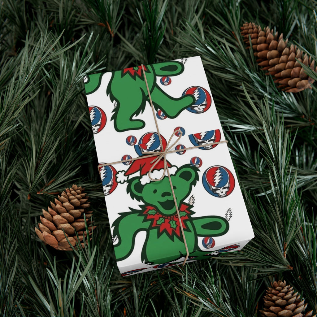 Dancing Bear Santa hat Gift Wrap Paper | Grateful Dead holiday wrapping paper