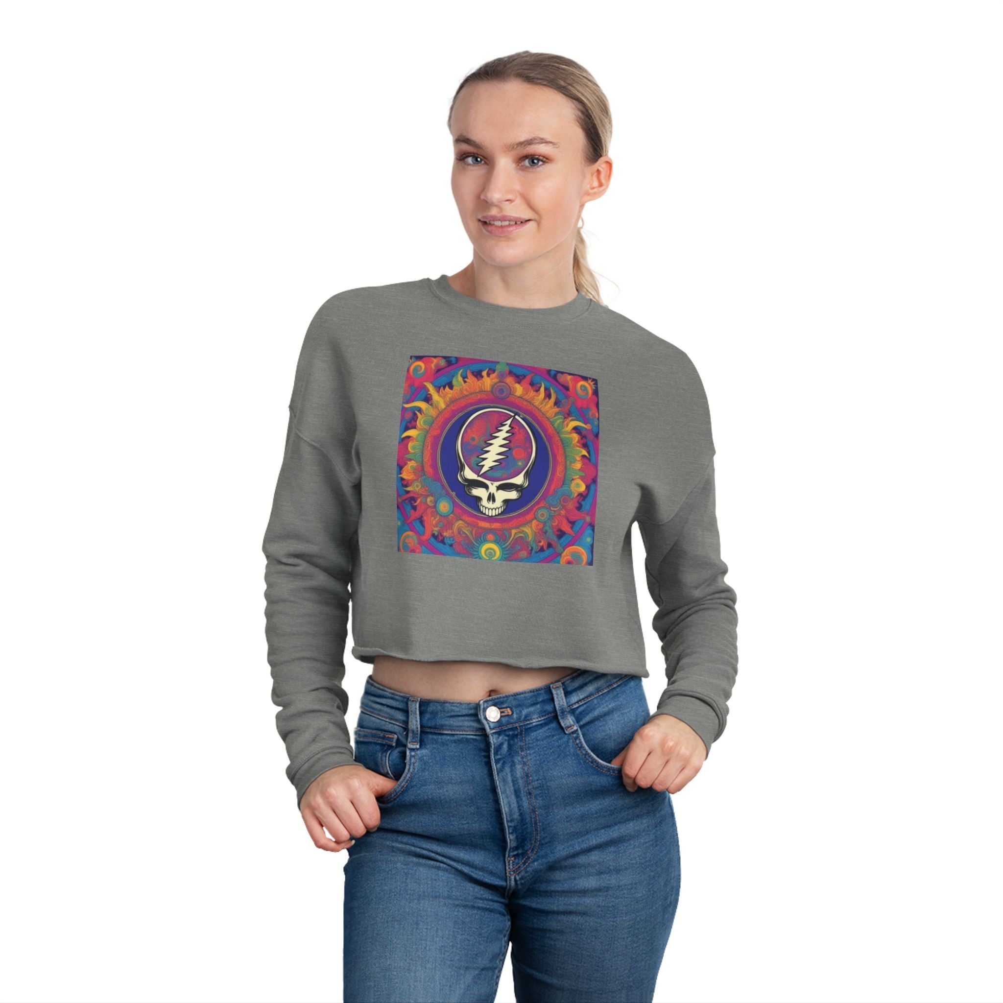 Grateful Dead Steal Your Face Cropped Sweatshirt | Psychedelic Tie-Dye Skull