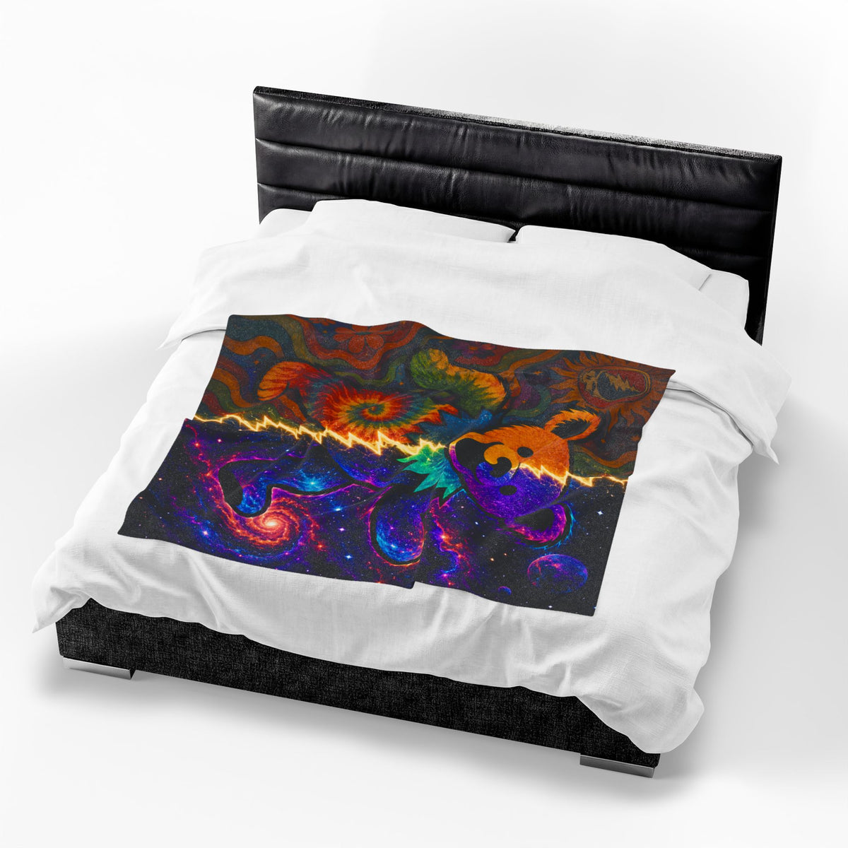 Tie Dye Cosmic Dancing Bear Blanket | Psychedelic Grateful Dead Style Throw