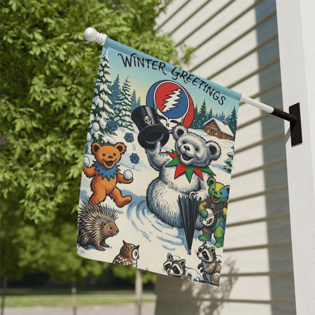 Winter Greetings Bear Holiday Garden & House Banner | Grateful Dead Steal Your Face