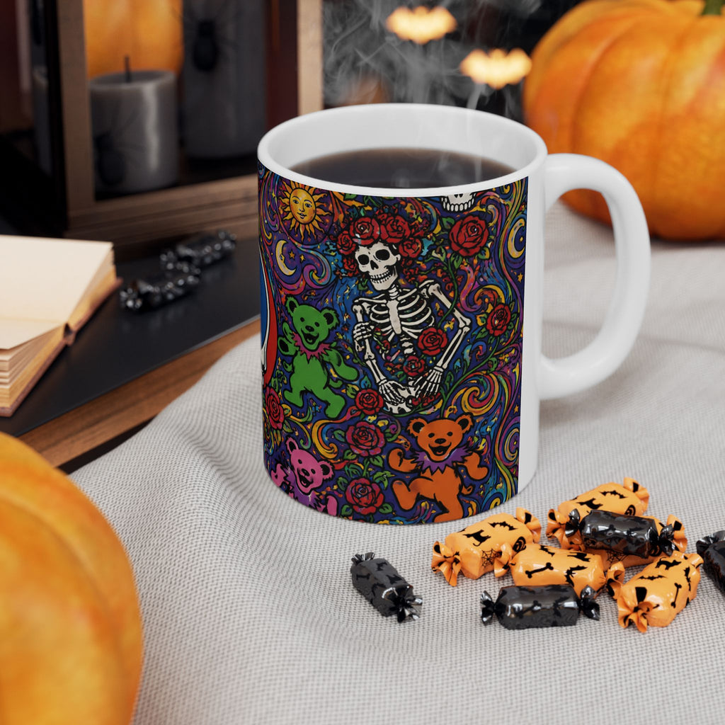 Grateful Dead Steal Your Face Skull Mug | Psychedelic Dancing Bears Ceramic