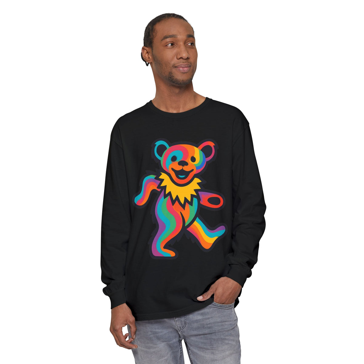 Rainbow Dancing Bear Long Sleeve Shirt | Psychedelic Grateful Dead Style, gift for a deadhead