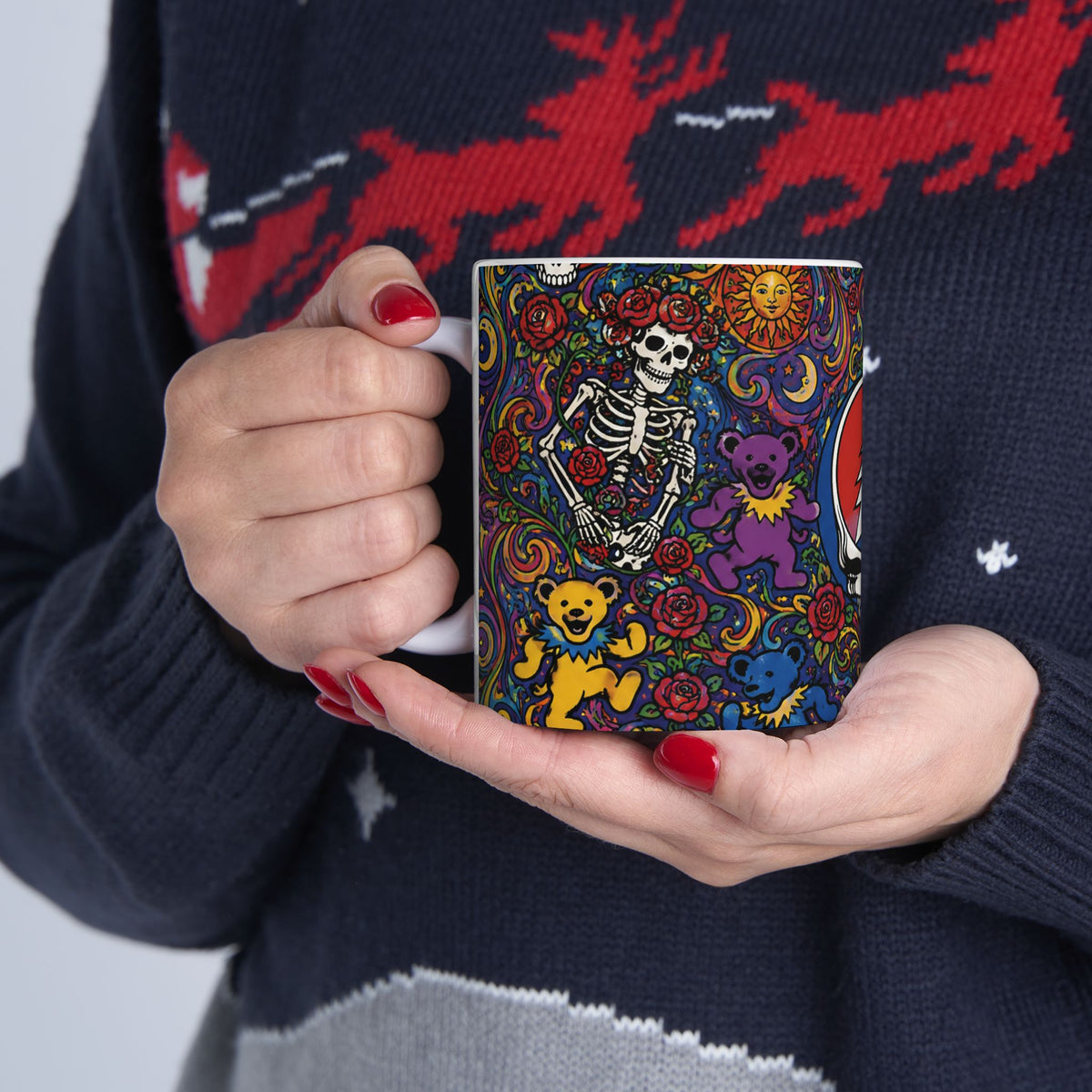 Grateful Dead Steal Your Face Skull Mug | Psychedelic Dancing Bears Ceramic