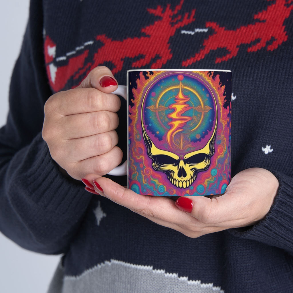 Psychedelic Cosmic Skull Mug | Colorful Trippy Space Design