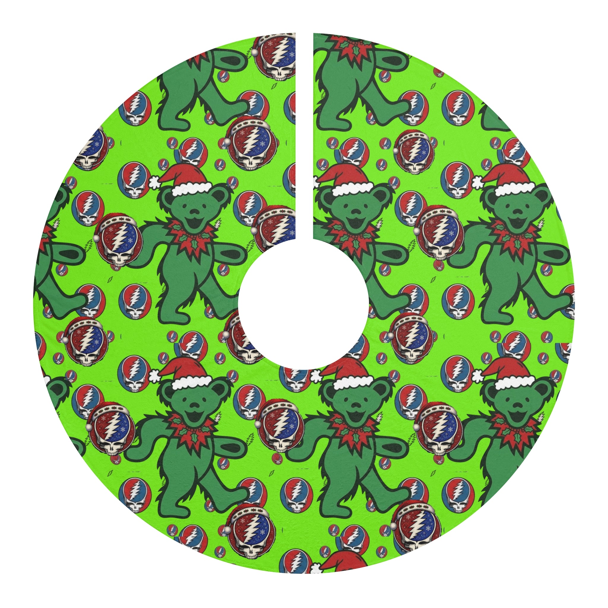 Dancing Bear & Steal Your Face Pattern Christmas Tree Skirt, Grateful Dead inspired, Gift for Deadhead