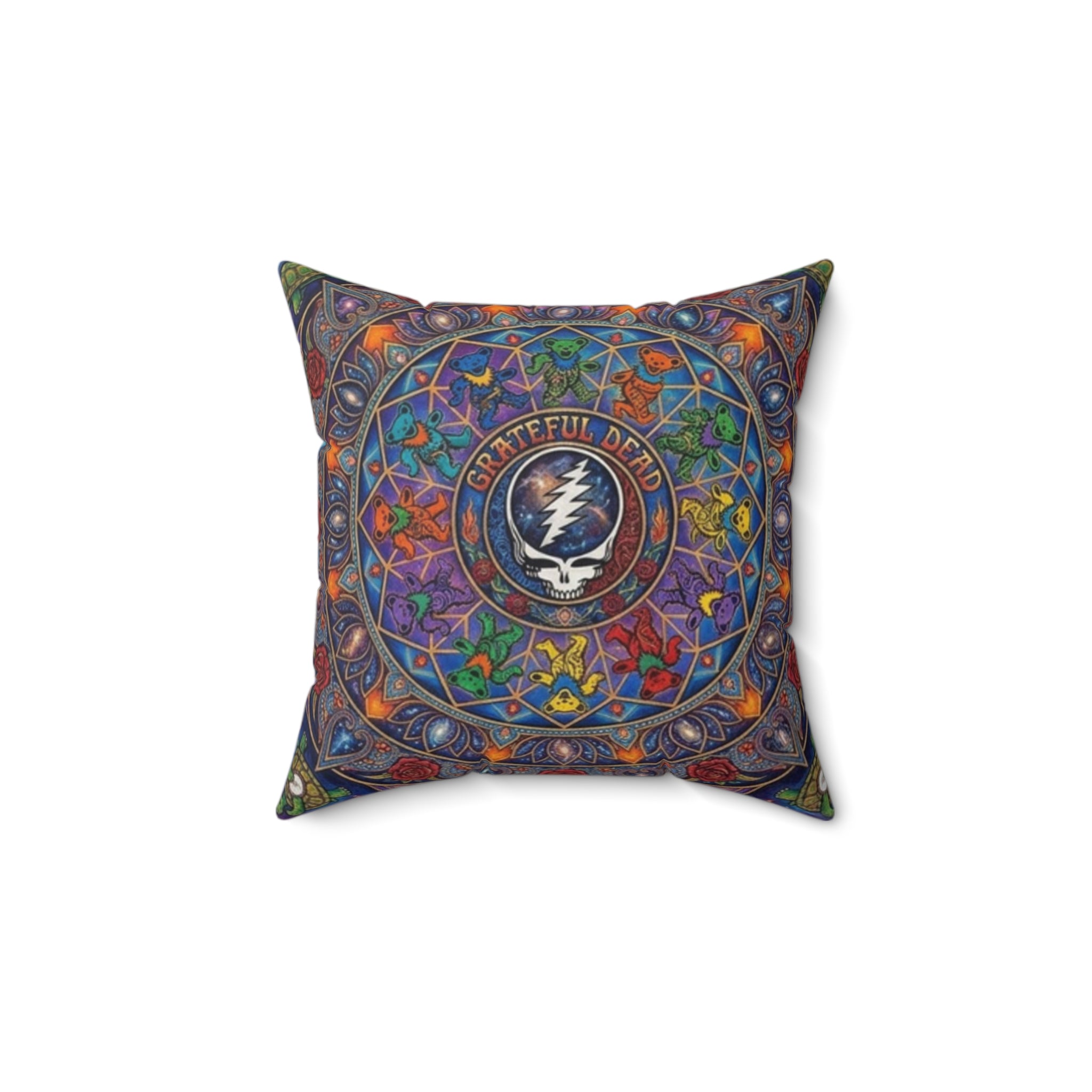 Psychedelic Mandala Grateful Dead  Pillow | Colorful Grateful Dead Inspired Throw Pillow, gift for a deadhead, pillow for a patio, living room, bedroom, office, hammock, swing
