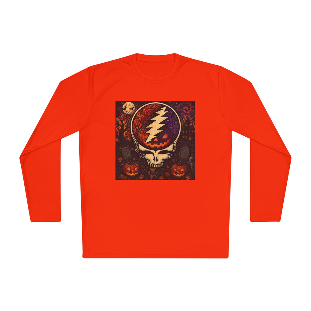 Gift for Deadhead, Grateful Dead Skull with Lightning Bolt Long Sleeve Tee | Halloween Jack-O'-Lanterns