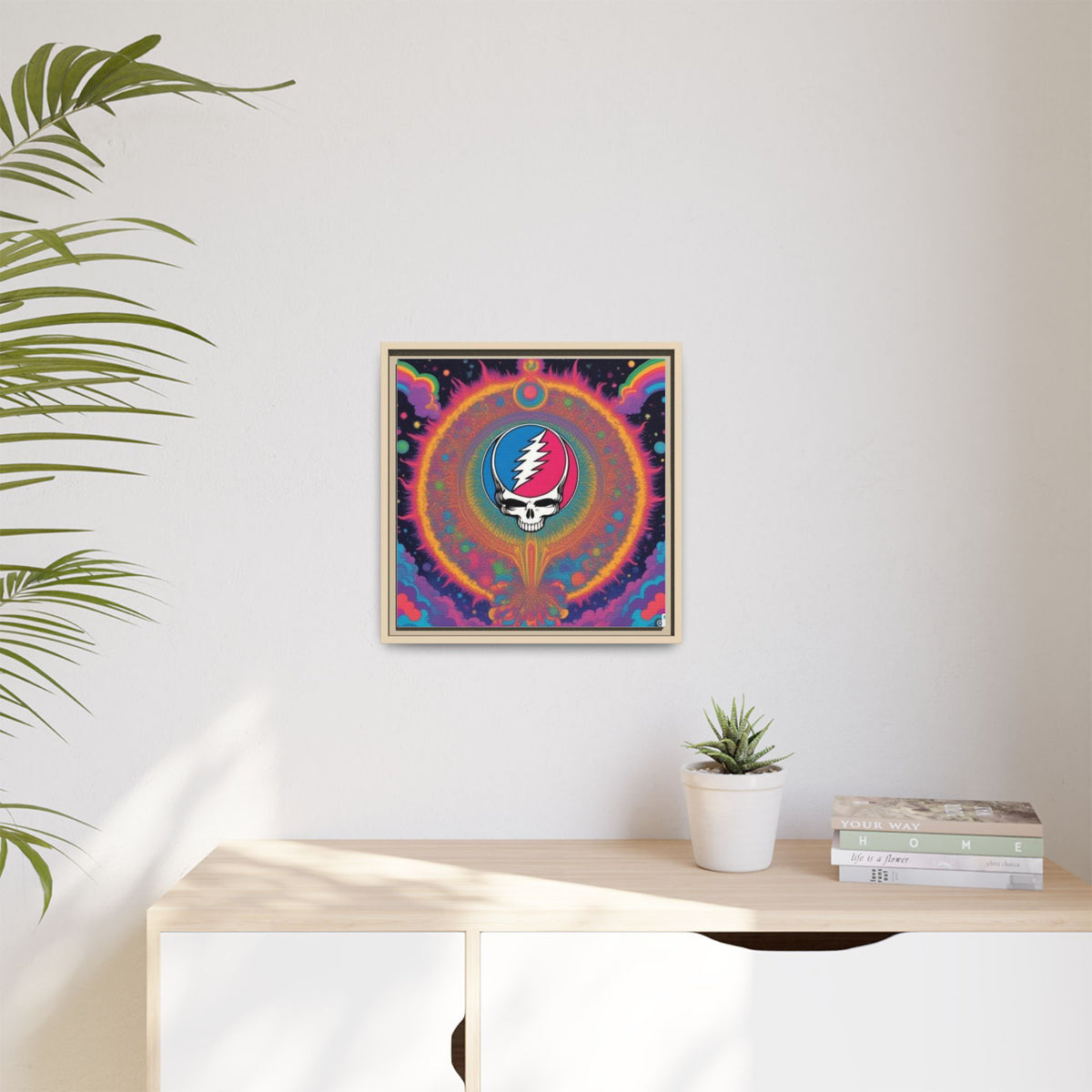 Psychedelic Skull Lightning Bolt Matte Canvas Framed | Colorful Wall Art