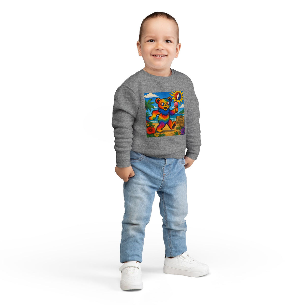 Dancing Tie-Dye Bear Toddler Sweatshirt | Surfboard Beach Grateful Dead Vibe