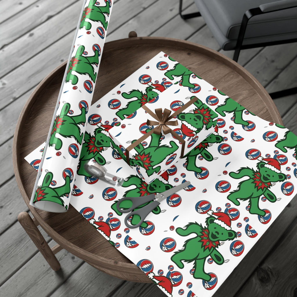 Dancing Bear Santa hat Gift Wrap Paper | Grateful Dead holiday wrapping paper