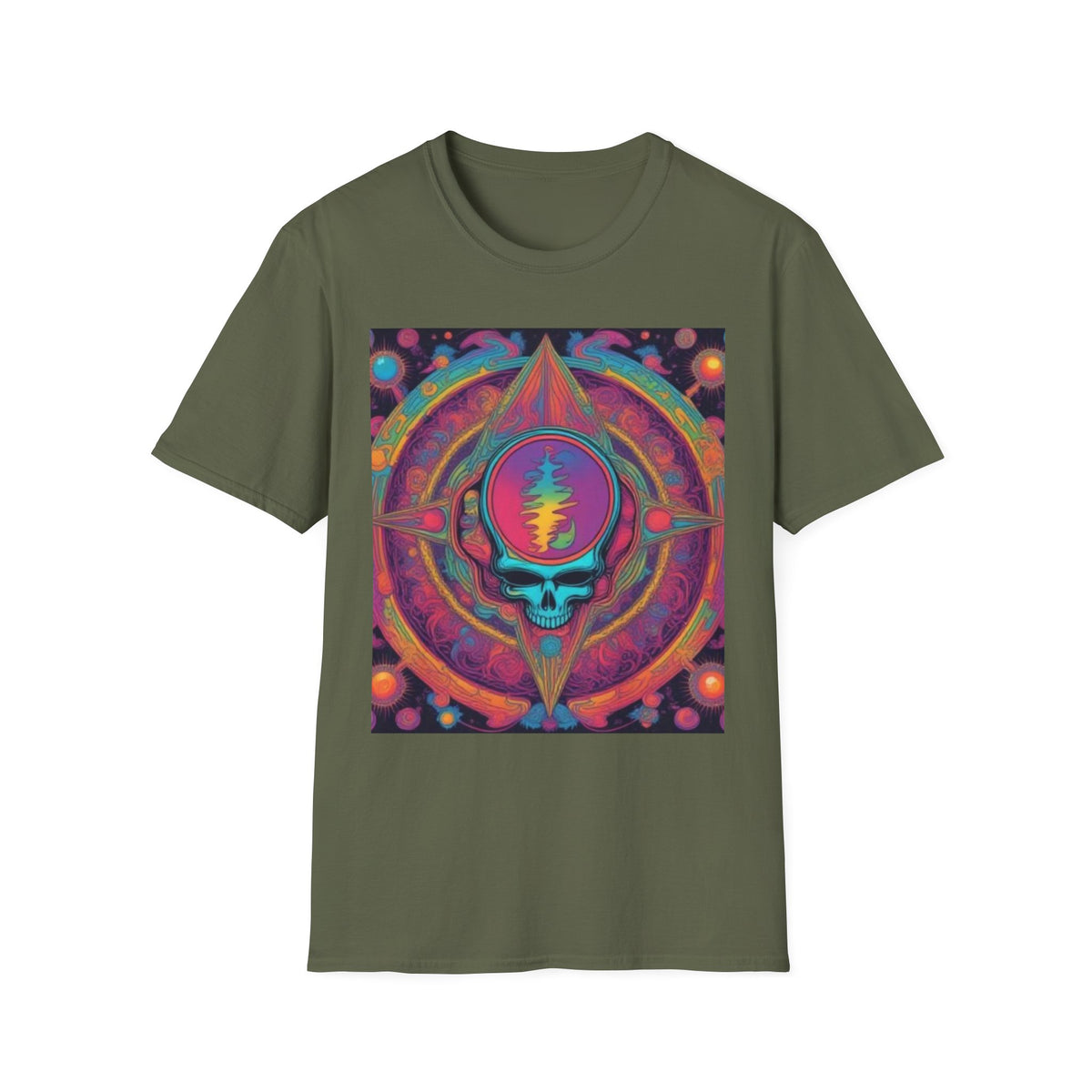 Psychedelic Skull Mandala T-Shirt | Retro Rainbow Grateful Dead Style