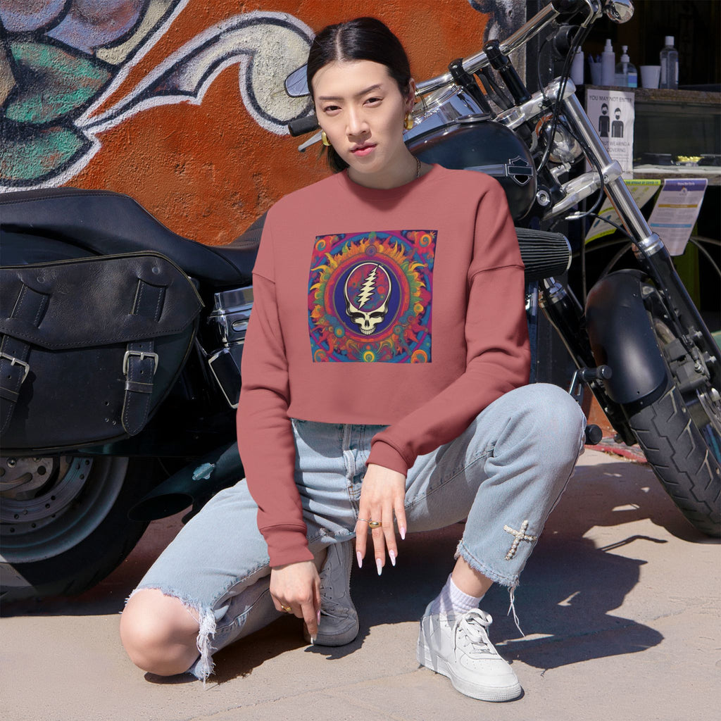 Grateful Dead Steal Your Face Cropped Sweatshirt | Psychedelic Tie-Dye Skull
