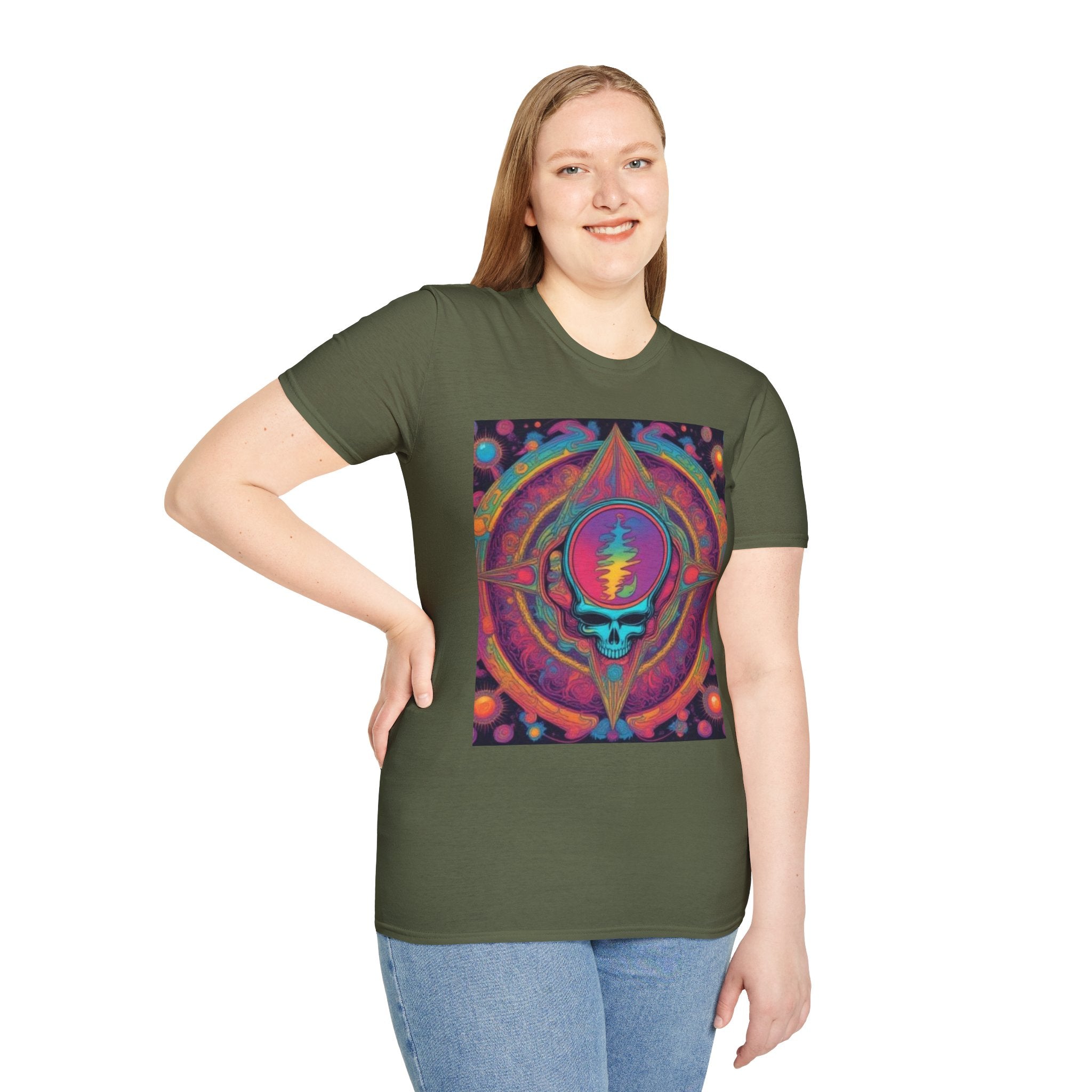 Psychedelic Skull Mandala T-Shirt | Retro Rainbow Grateful Dead Style