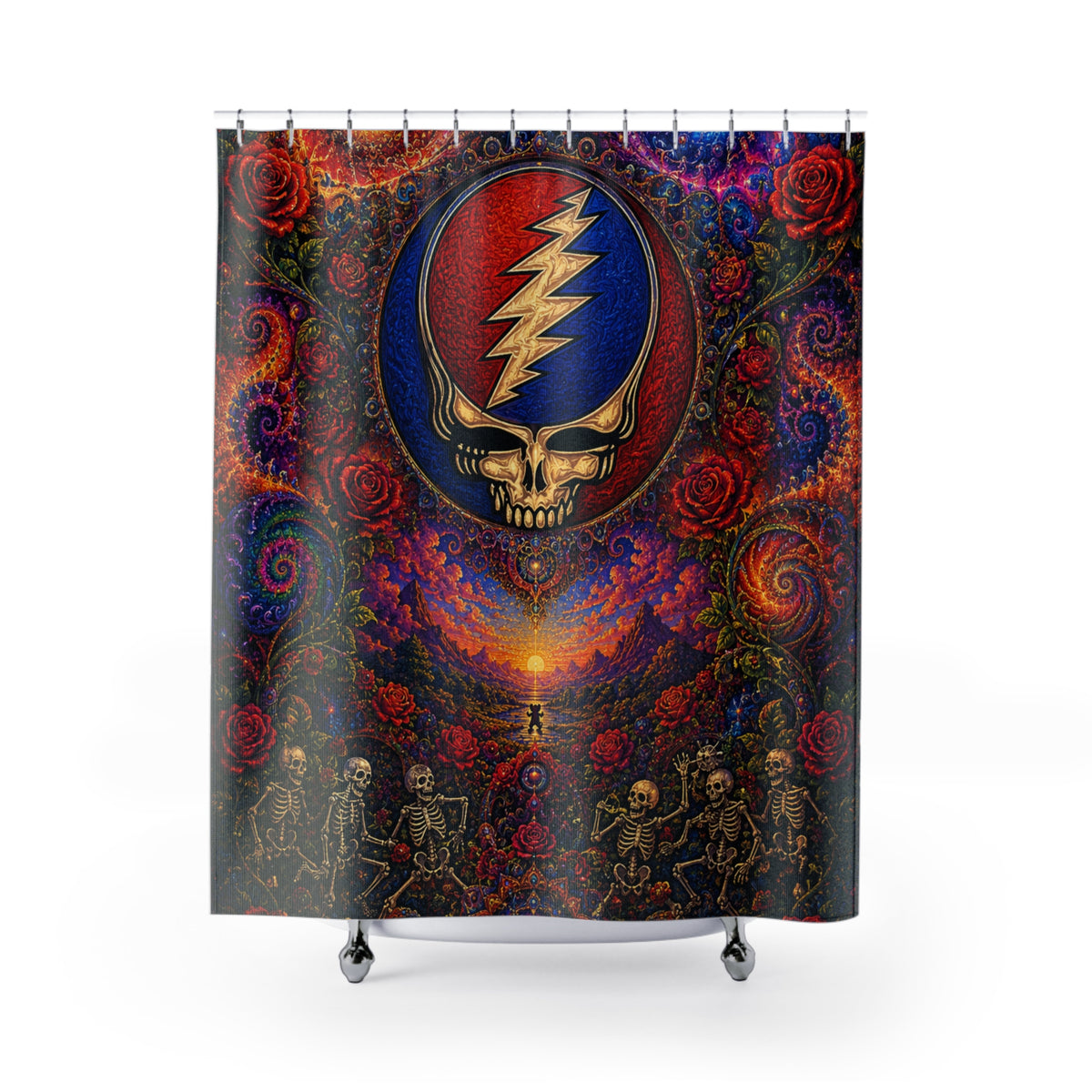 Steal Your Face Skull Lightning Shower Curtain | Psychedelic Grateful Dead Bath Decor