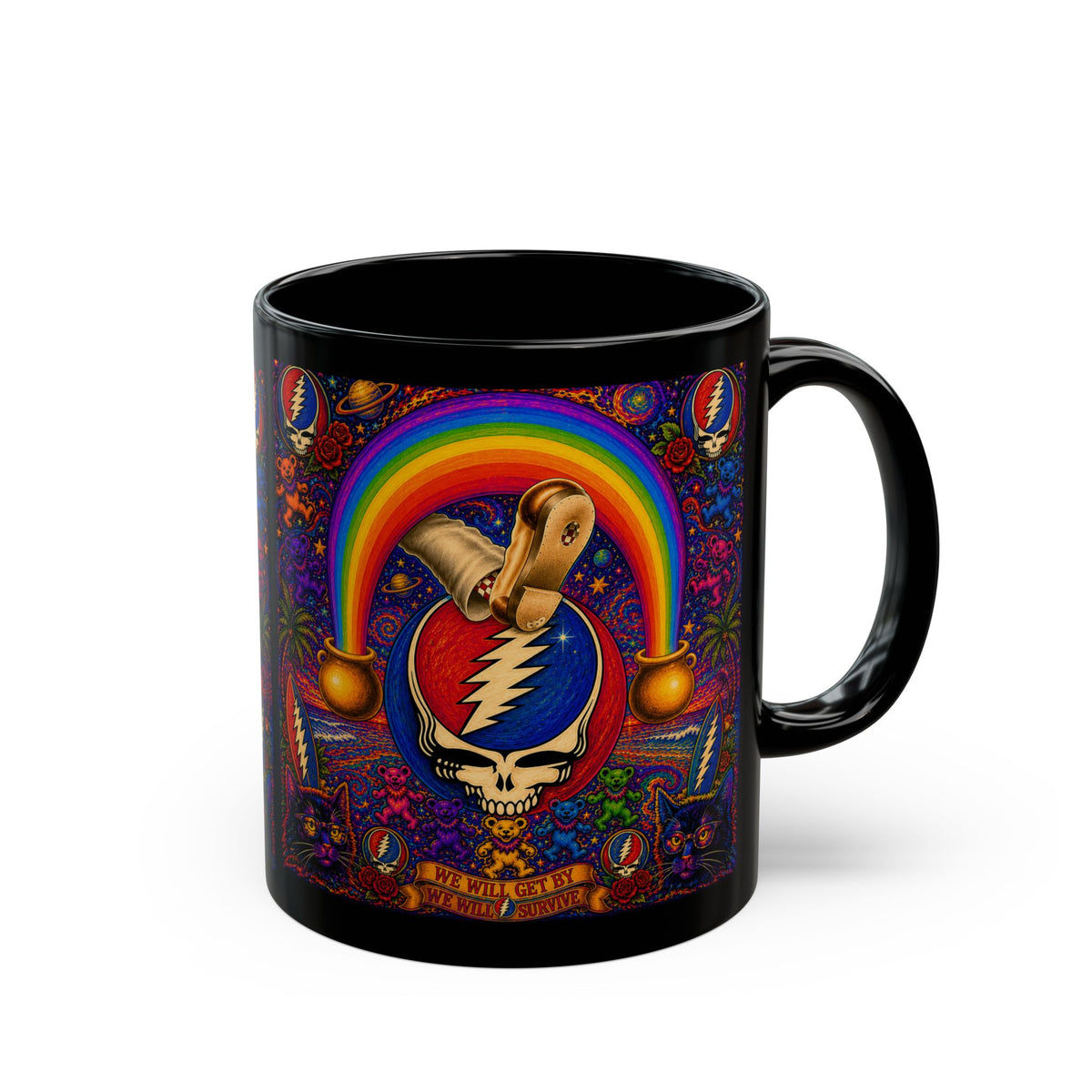 Grateful Dead Steal Your Face Rainbow Skull Mug | Black Ceramic Mug