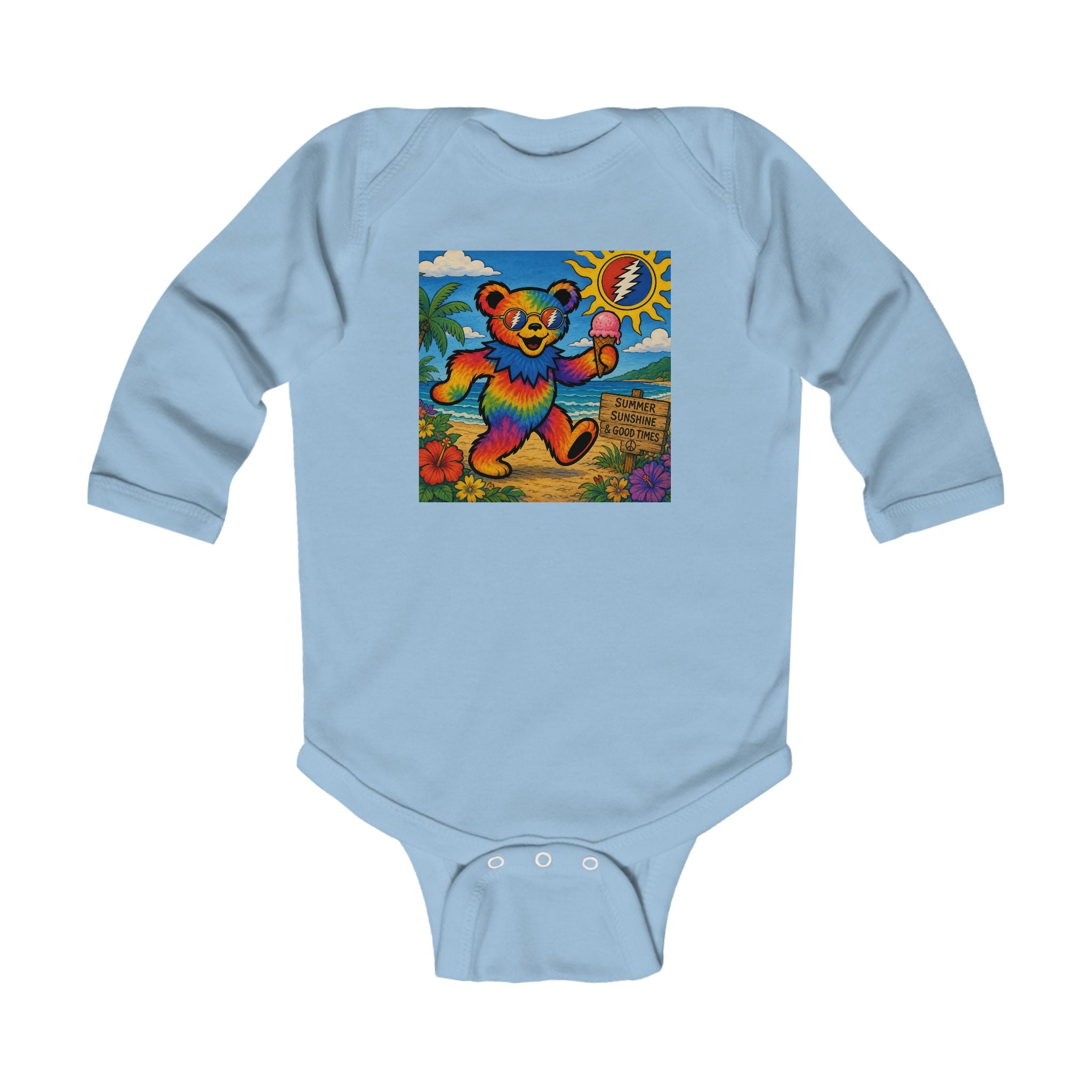 Dancing Rainbow Bear Infant Bodysuit | Psychedelic Grateful Dead Style