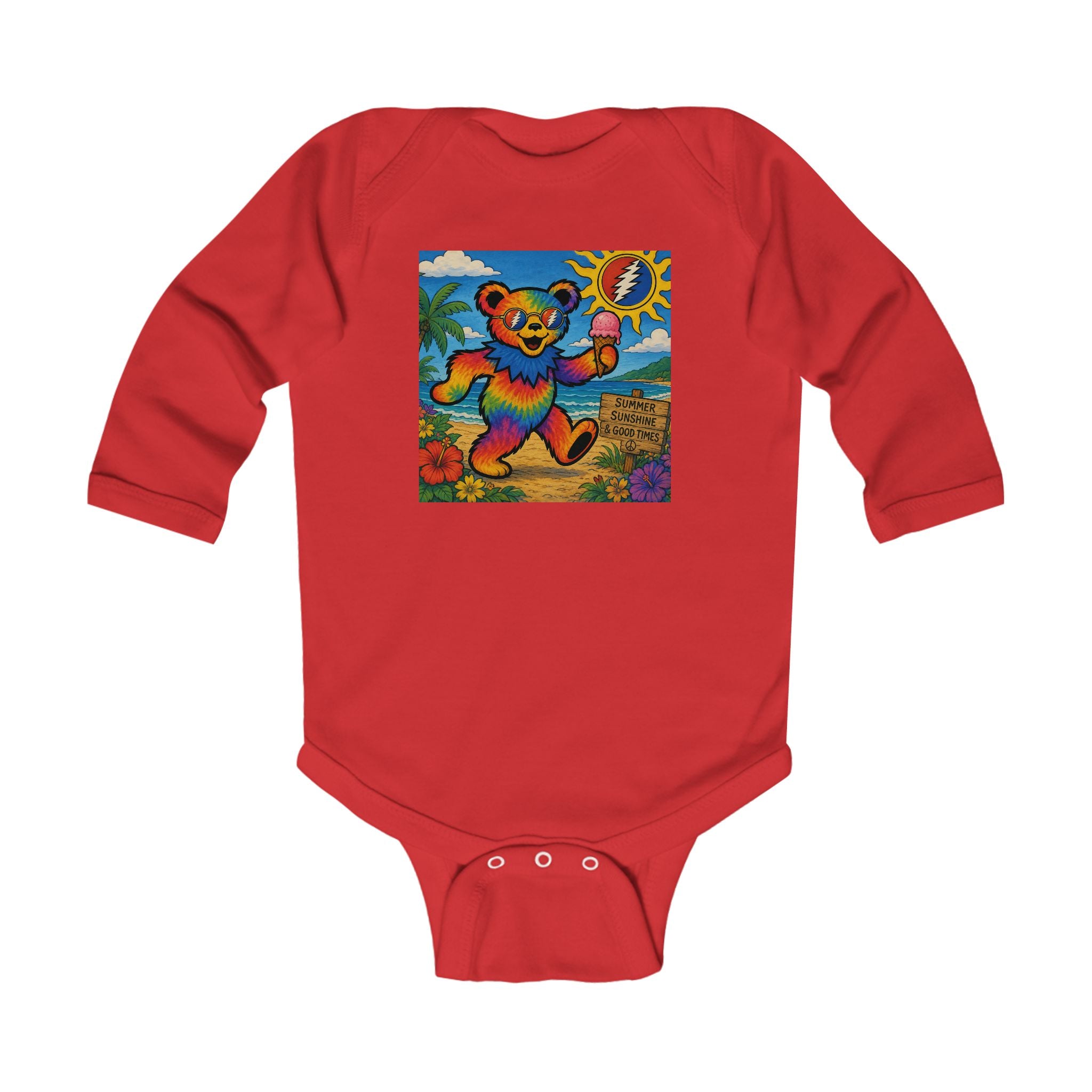 Dancing Rainbow Bear Infant Bodysuit | Psychedelic Grateful Dead Style