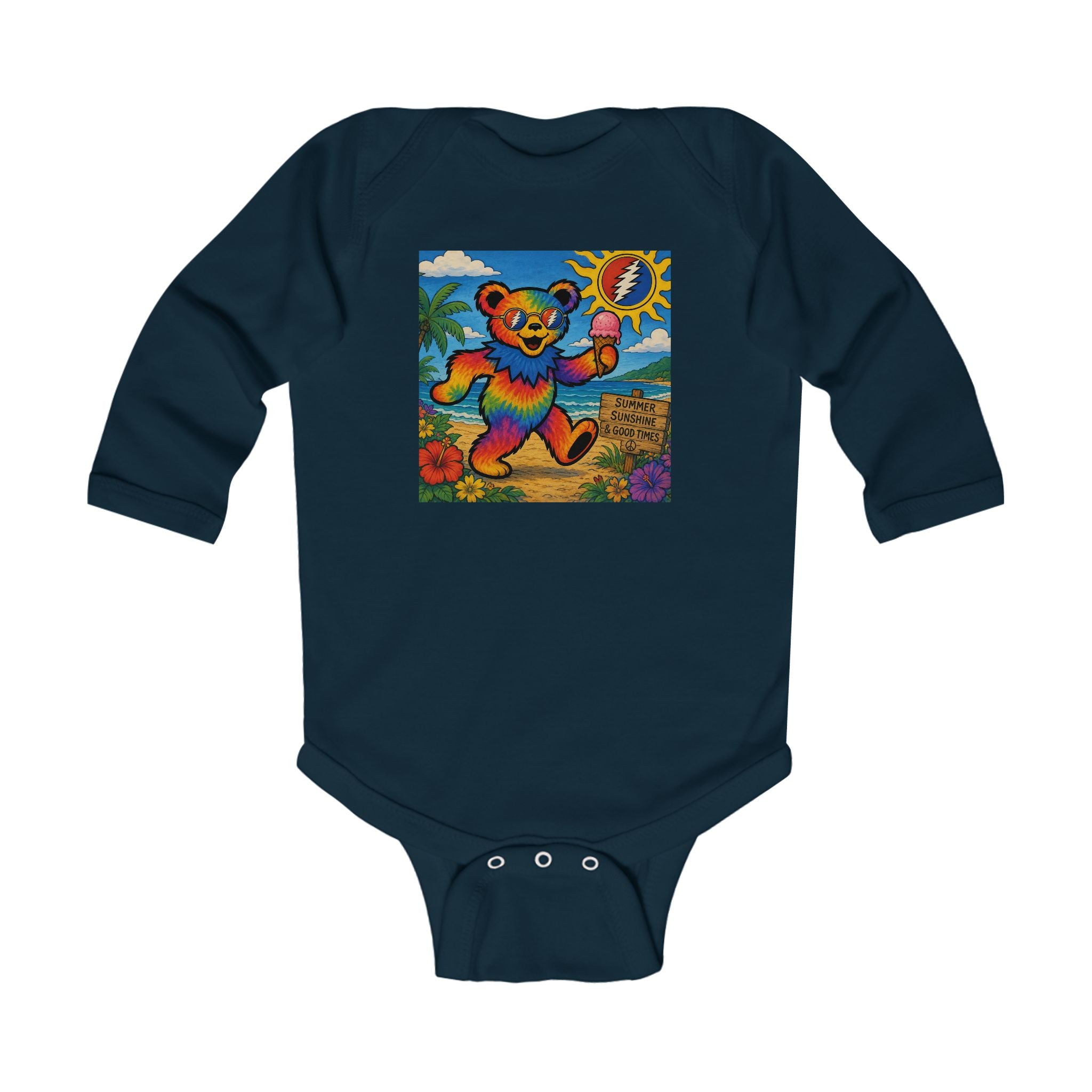 Dancing Rainbow Bear Infant Bodysuit | Psychedelic Grateful Dead Style
