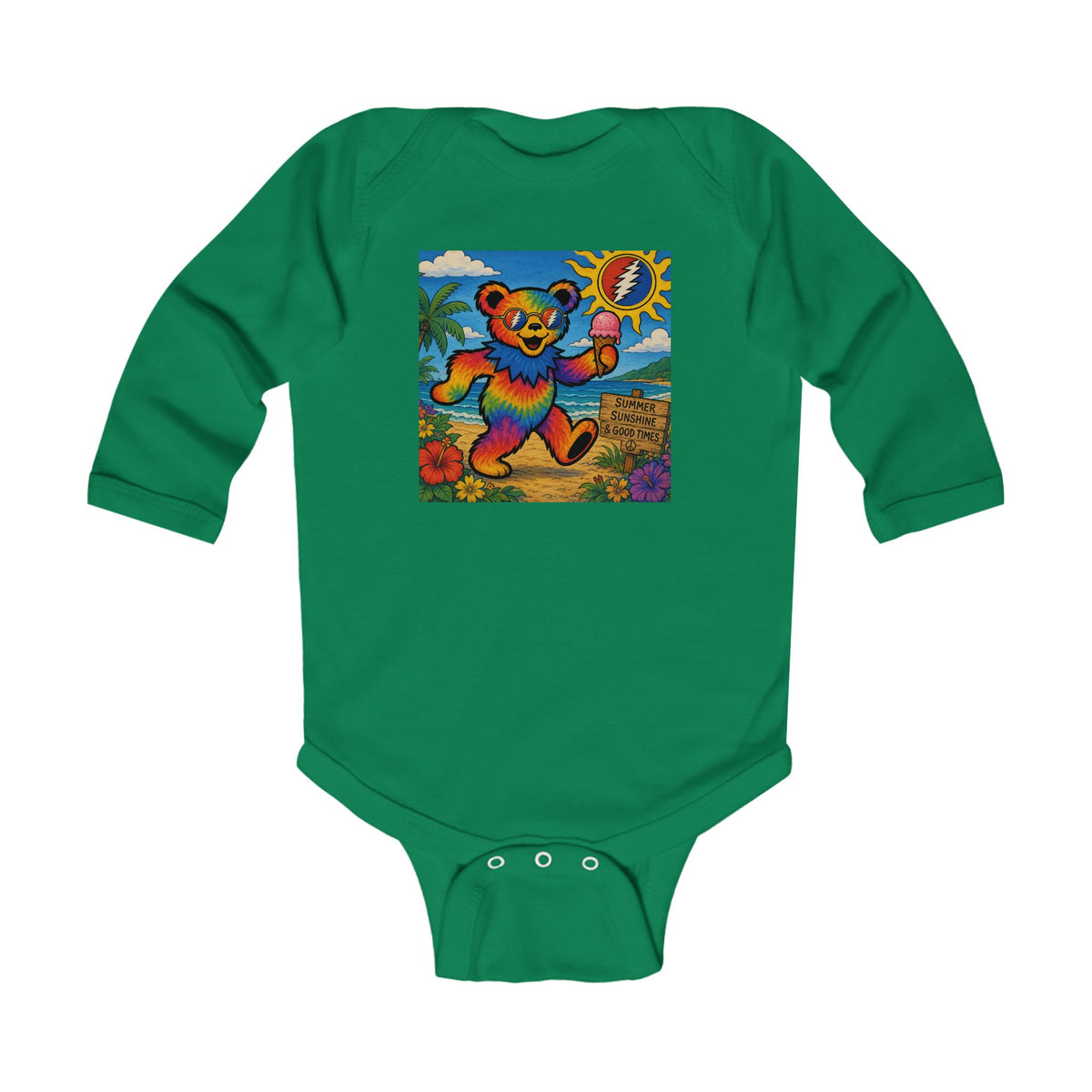Dancing Rainbow Bear Infant Bodysuit | Psychedelic Grateful Dead Style