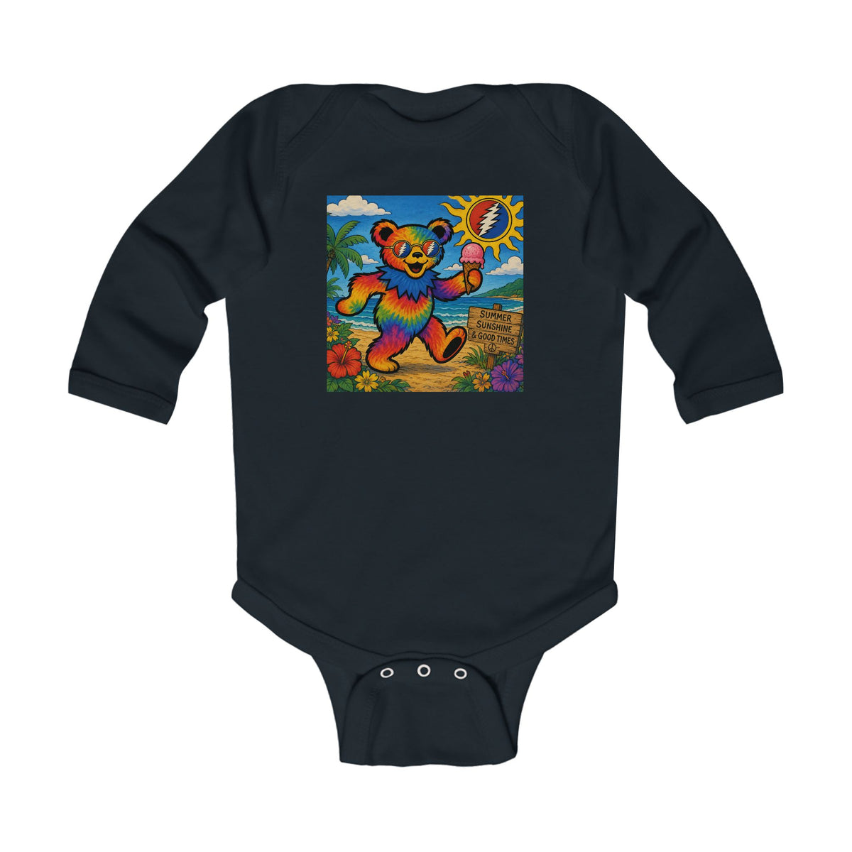 Dancing Rainbow Bear Infant Bodysuit | Psychedelic Grateful Dead Style