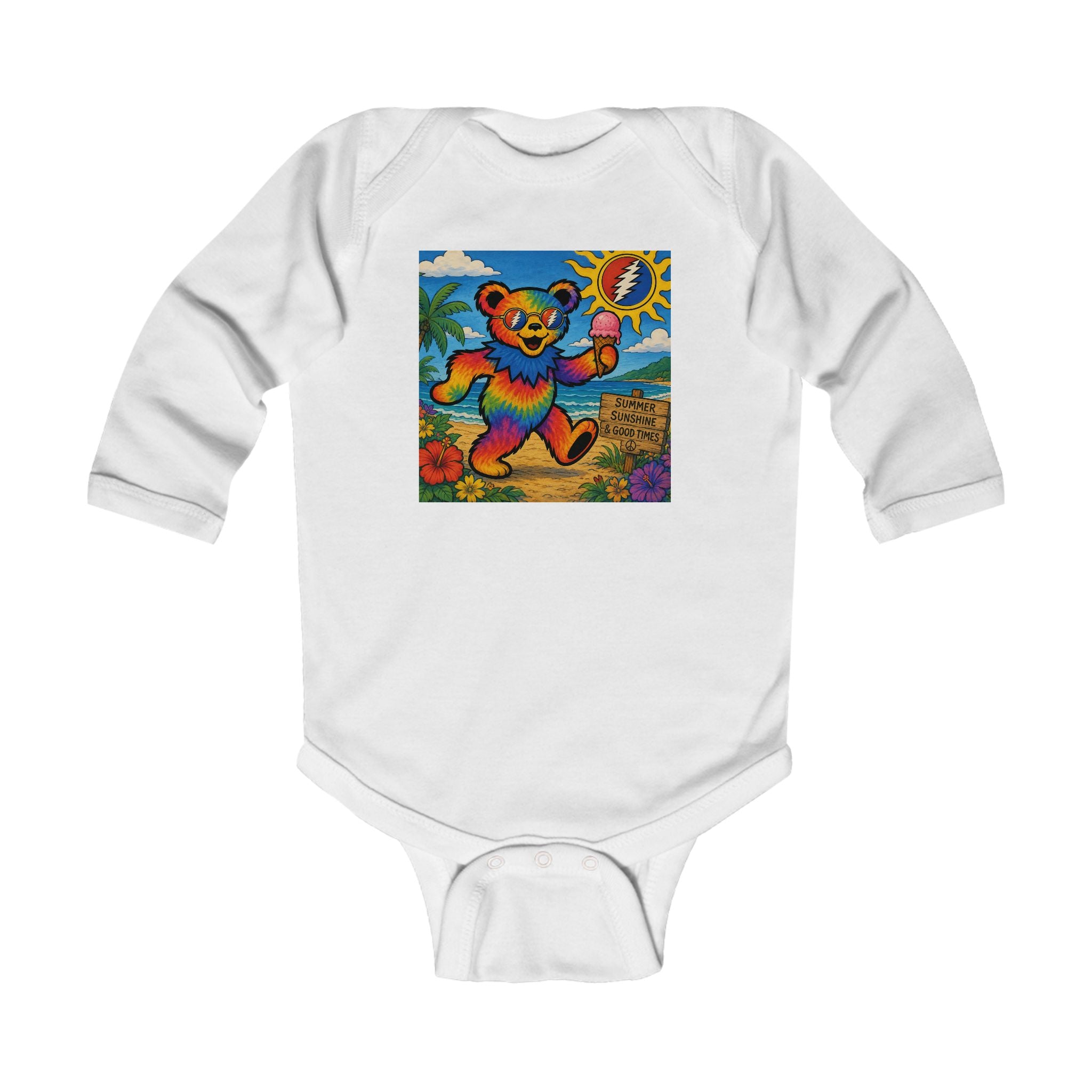 Dancing Rainbow Bear Infant Bodysuit | Psychedelic Grateful Dead Style