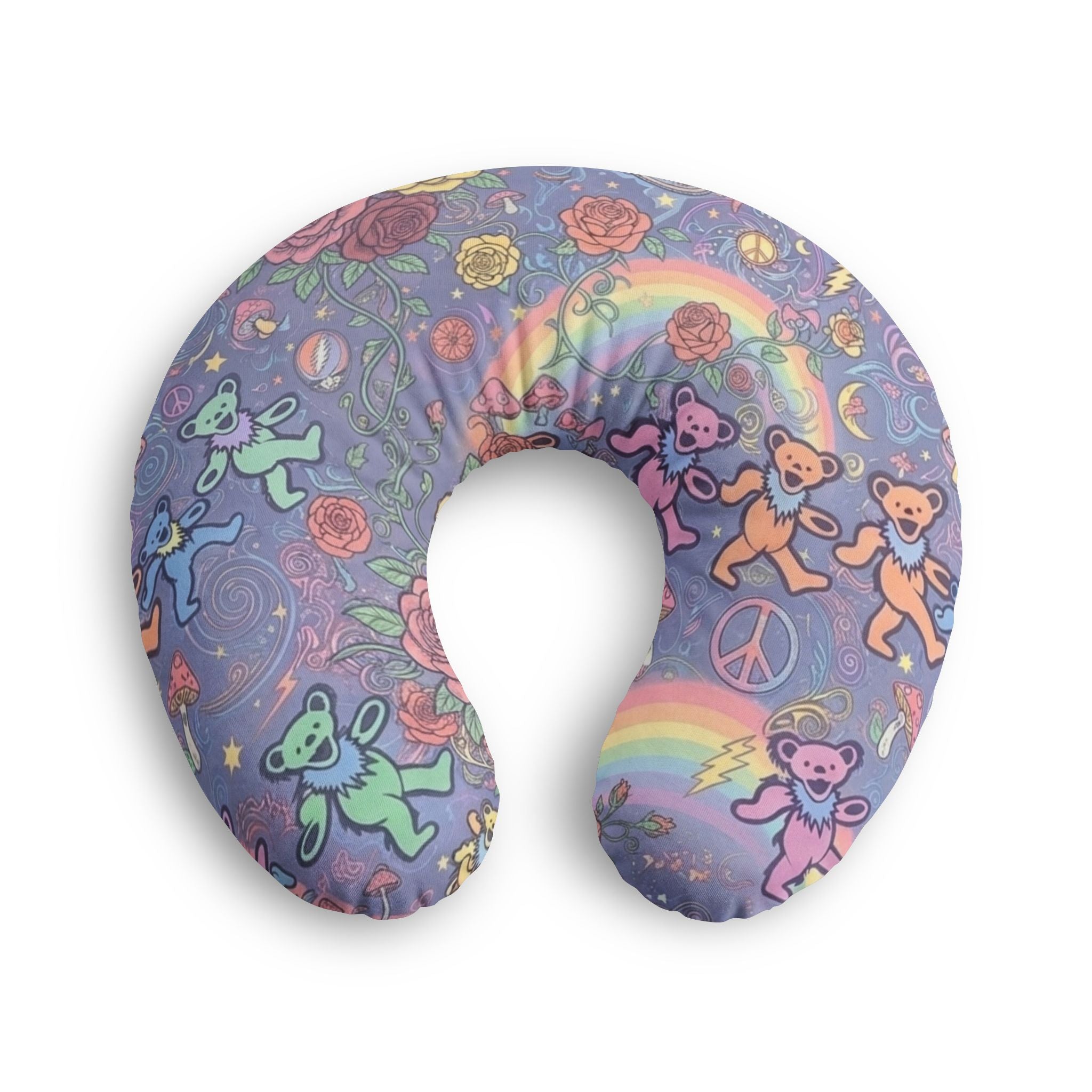 Gift for a Deadhead, Grateful Dead , Dancing Rainbow Bears Nursing Pillow Cover | Psychedelic Peace Floral Pattern